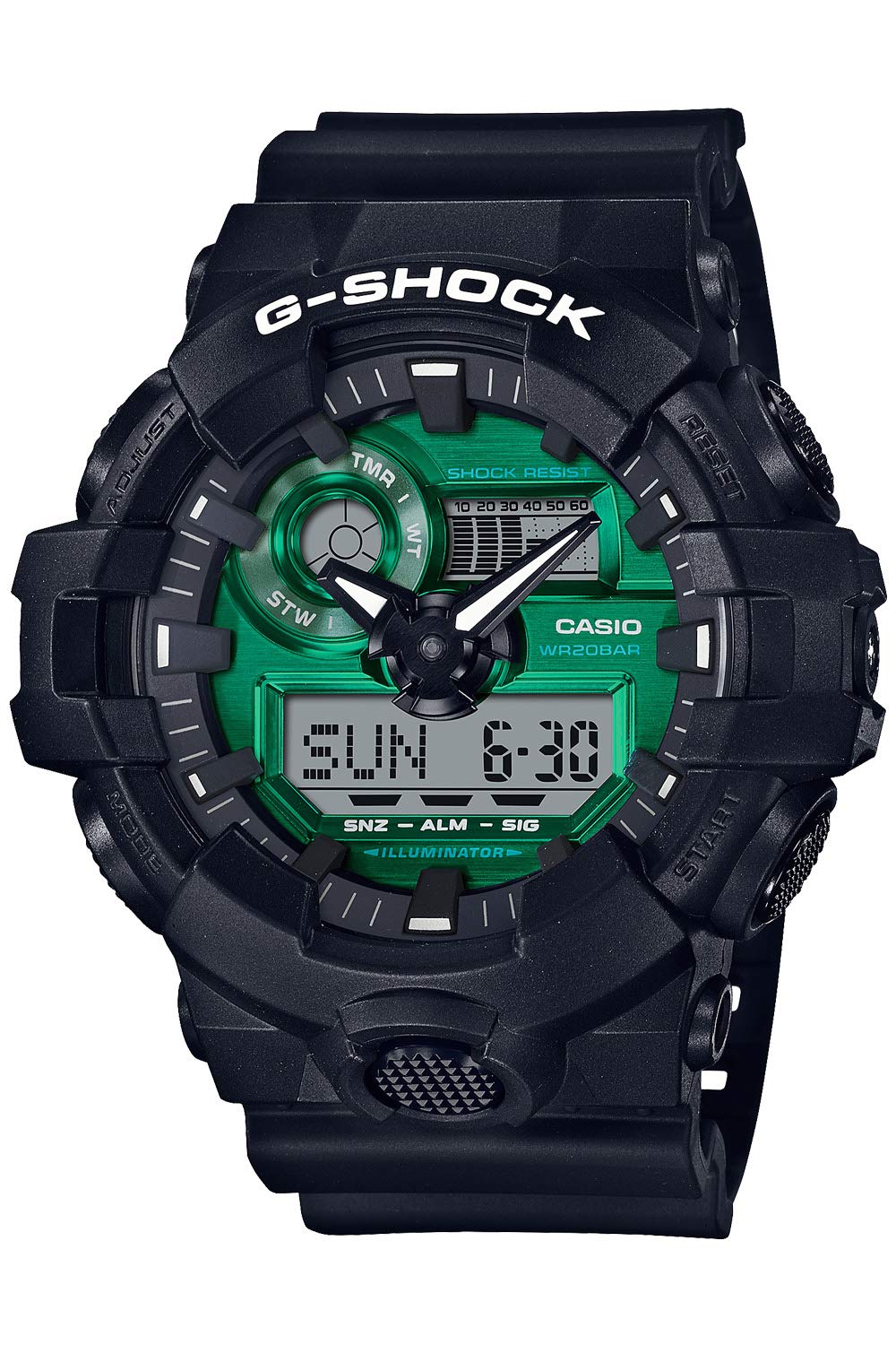 Casio G-Shock GA-700MG-1AJF Men's Digital Sport Watch - Black & Green Military Style, Shock Resistant, Waterproof for Outdoor, Workout & Adventure Activities
