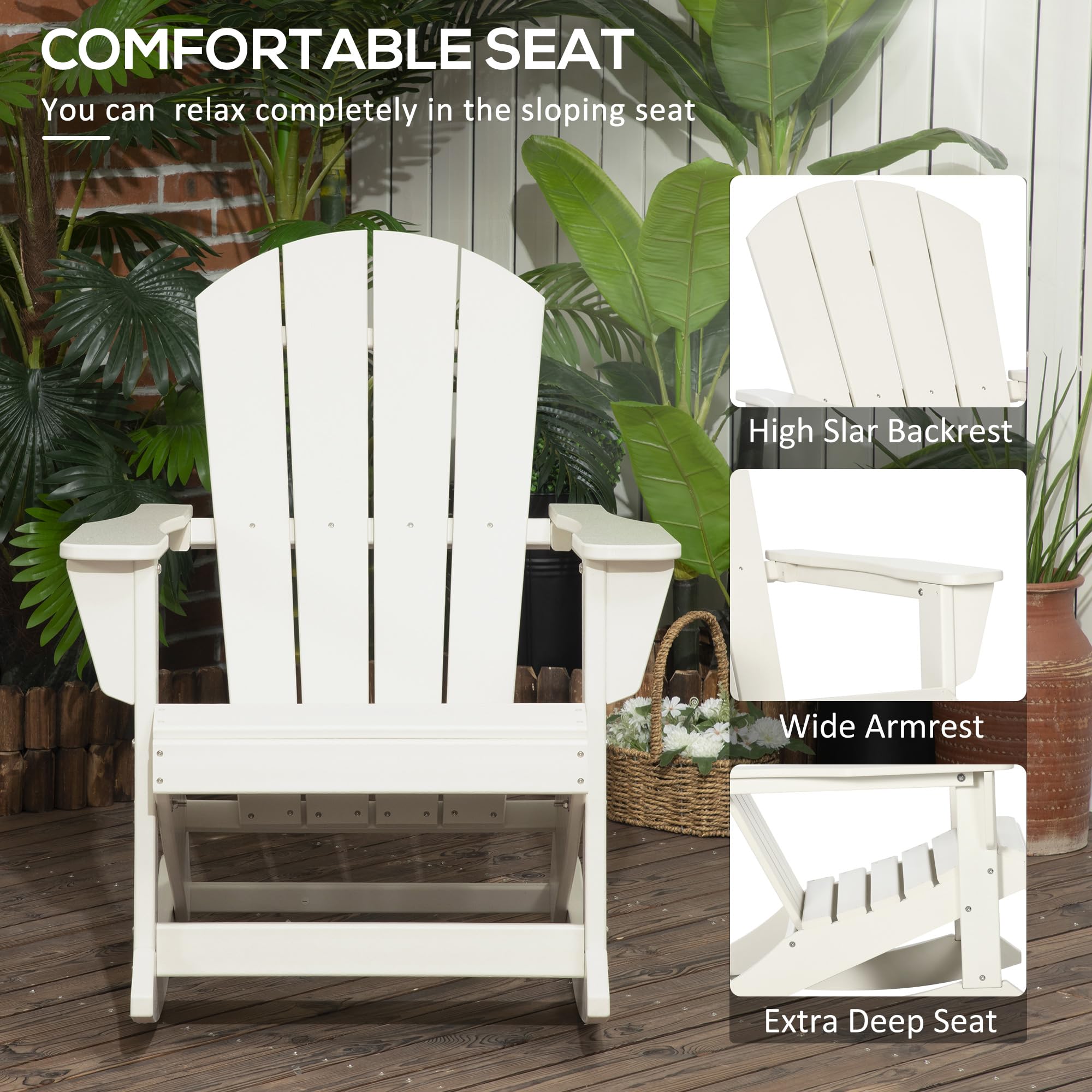 Outsunny White All-Weather HDPE Adirondack Rocking Chair - Durable Porch Rocker for Patio, Garden, Lawn & Backyard - Perfect for Relaxing by the Fire Pit or Outdoor Lounging