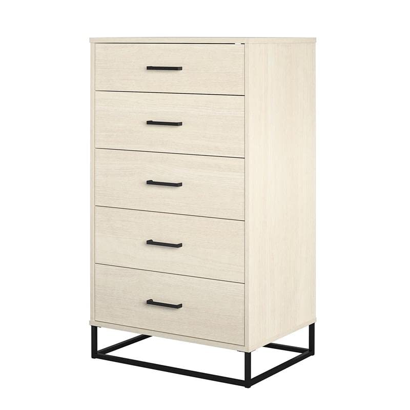 Novogratz Kelly 5-Drawer Ivory Oak Dresser - Modern Bedroom Storage Furniture for Home Organization & Decor