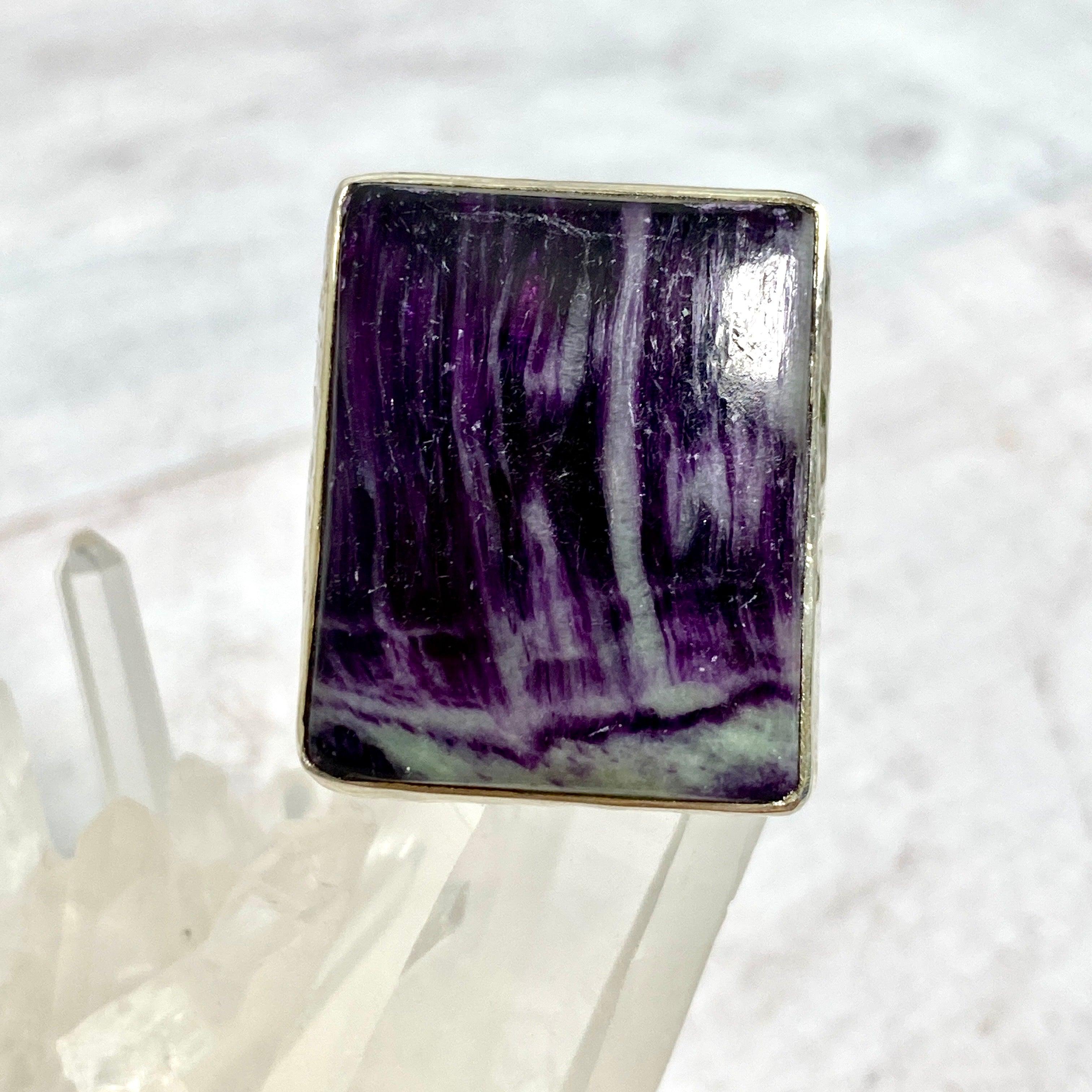 Kammererite Rectangle Cabochon Ring Size 8 KRGJ2391 - Elegant Gemstone Jewelry for Women, Perfect for Weddings & Special Occasions