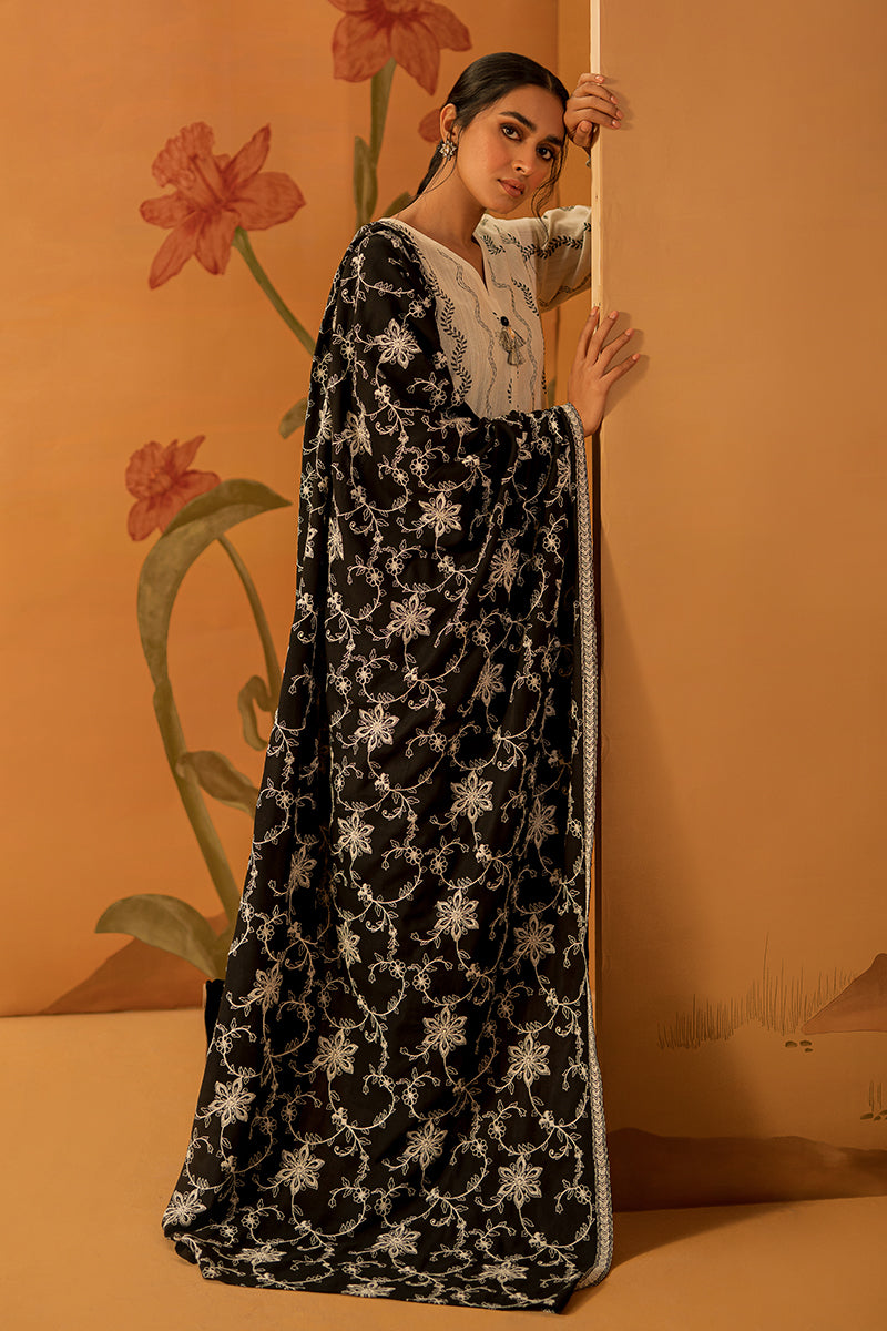 Midnight Leaf 3-Piece Embroidered Khaddar Suit for Women - Traditional Pakistani Outfit for Weddings, Parties & Festive Occasions