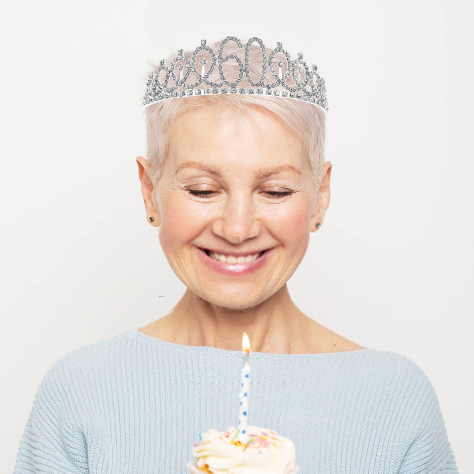 Frcolor Rhinestone Birthday Crown - Elegant 60th Birthday Tiara with Combs for Women, Mothers & Grandmothers | Perfect for Milestone Celebrations, Queen-Themed Parties & Special Occasions