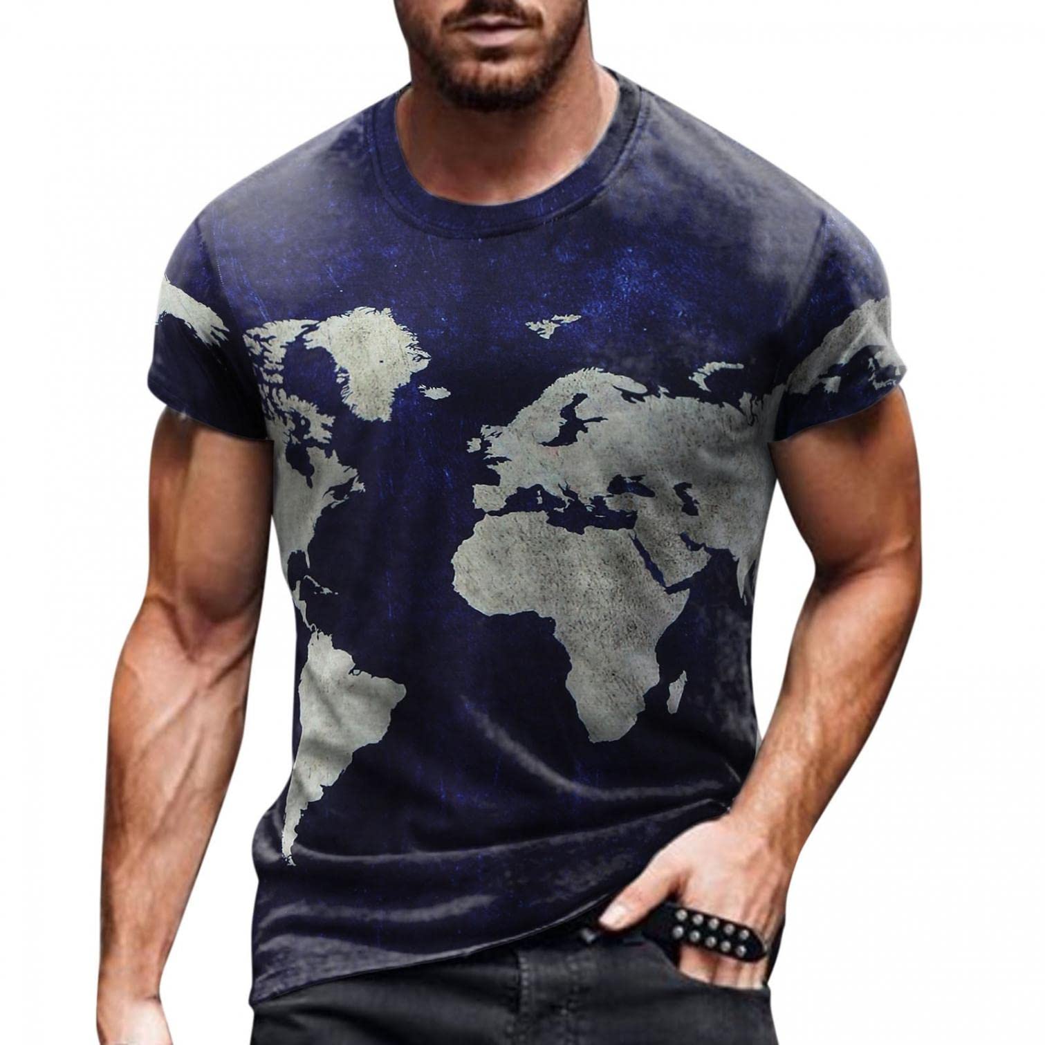 Stylish Men's Casual Retro Distressed Print T-Shirt - Vintage Crew Neck Short Sleeve Blouse Top for Everyday Wear | Perfect for Streetwear, Weekend Outfits & Casual Gatherings