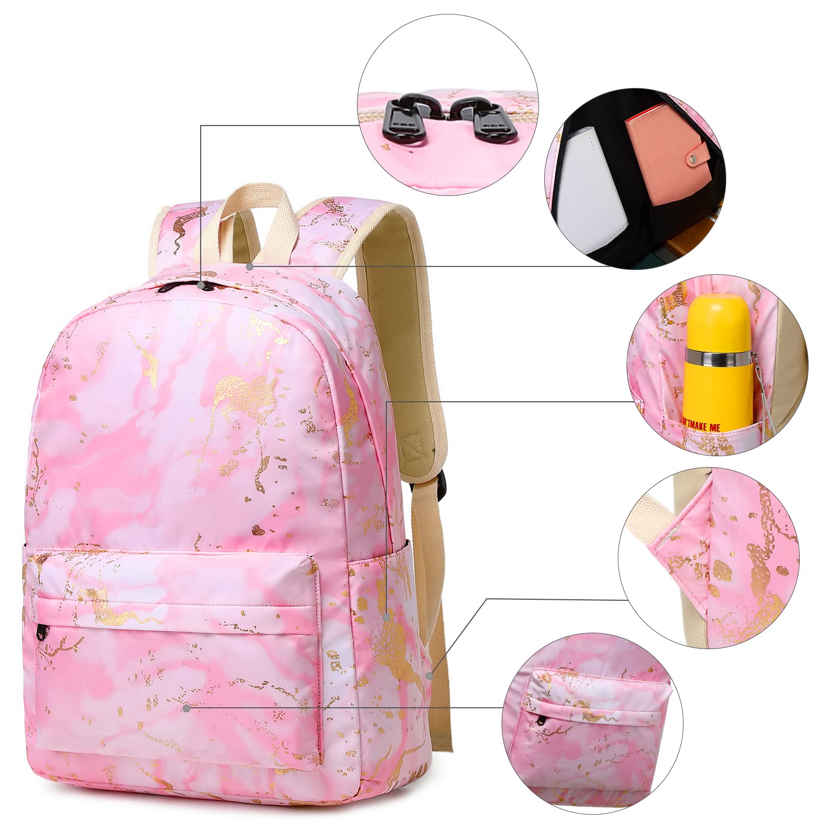 Bluboon Teen Girls Backpack Set - Pink School Bookbag with Lunch Box & Pencil Case, Lightweight Laptop Backpack for Travel, College, High School & Daily Use