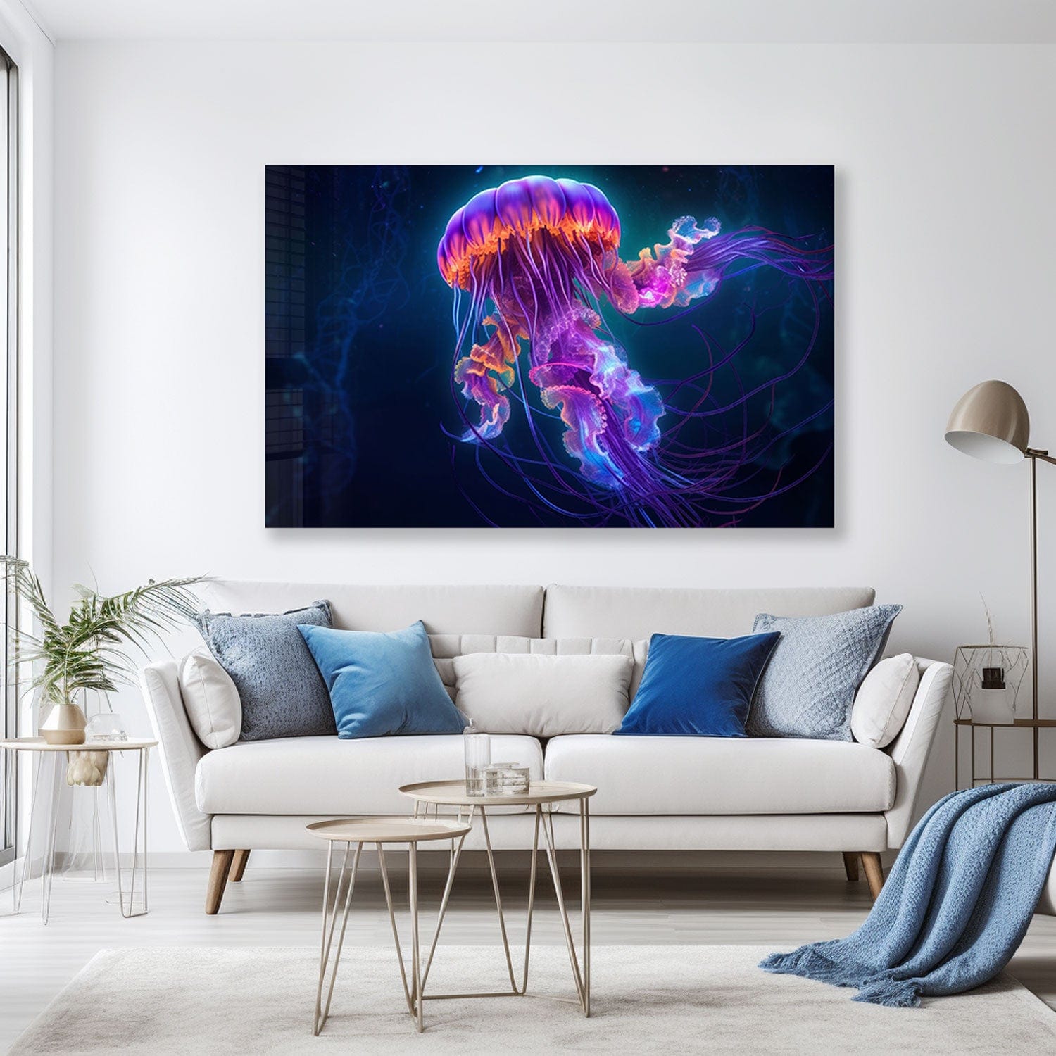 Jellyfish Tempered Glass Wall Art - Modern Ocean-Themed Decor for Living Room, Bedroom & Office