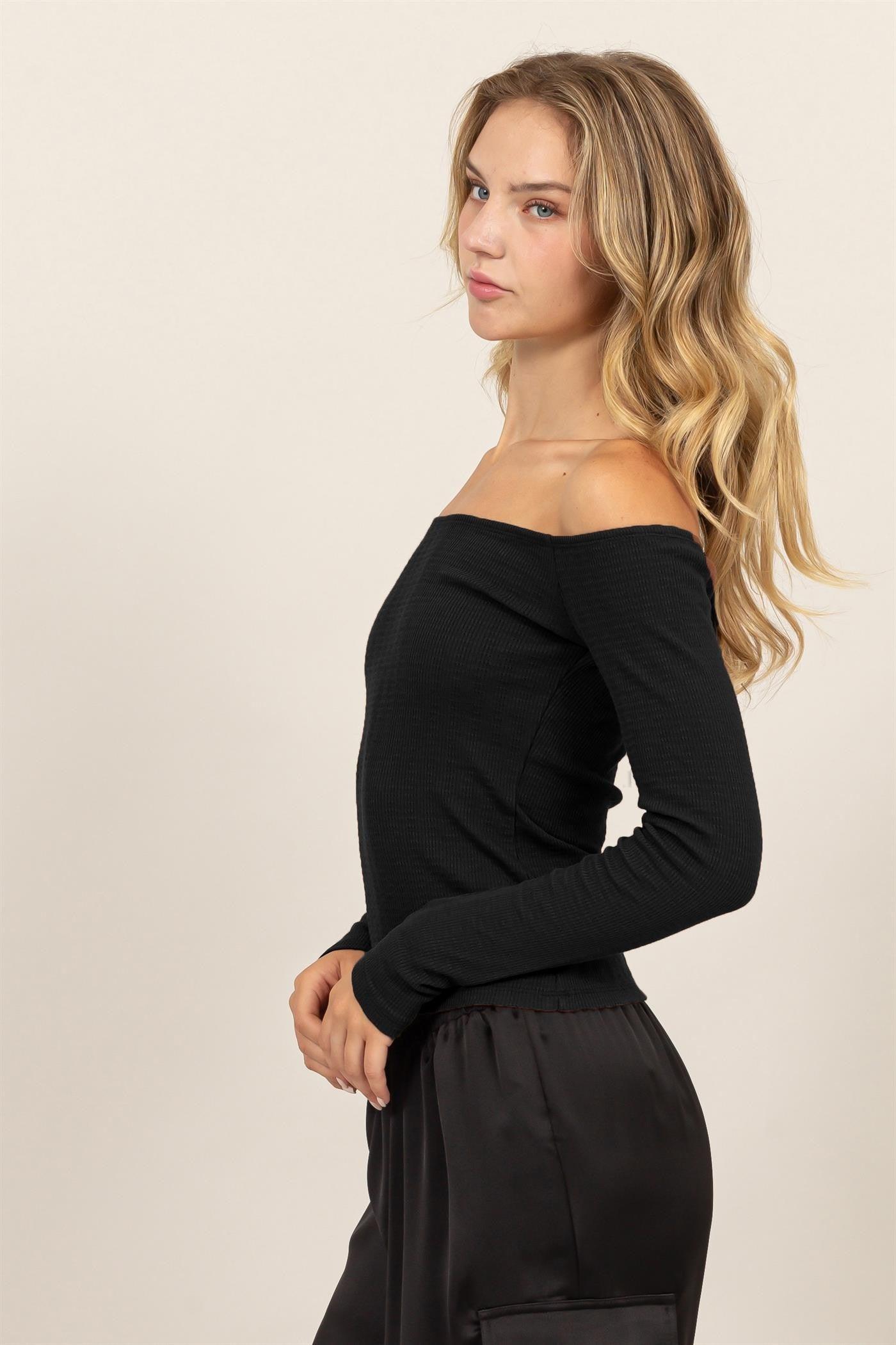 Carmen Black Knit Top for Women - Soft Stretch Casual T-Shirt - Perfect for Everyday Wear, Office & Outings