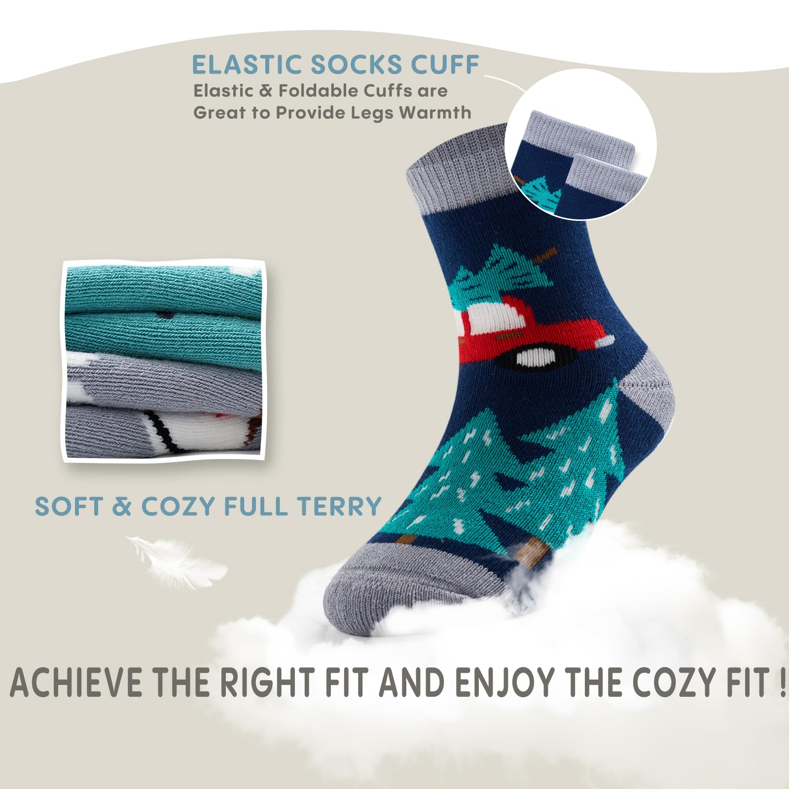 Girls Winter Socks 6 Pack - Warm Thermal Terry Crew Socks for Kids & Toddlers - Cozy Cold Weather Socks for School, Snow Boots & Indoor Play