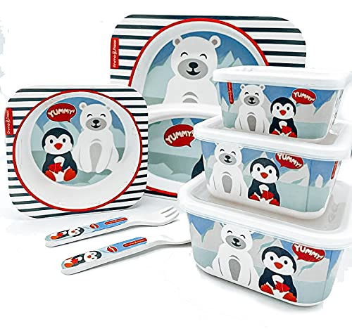 Eco-Friendly Bamboo Bowls for Kids - Non-Toxic, BPA-Free, Dishwasher Safe Toddler Bowls | Perfect for Mealtime, Snacks & Learning to Eat Independently (Winter Friends Design)