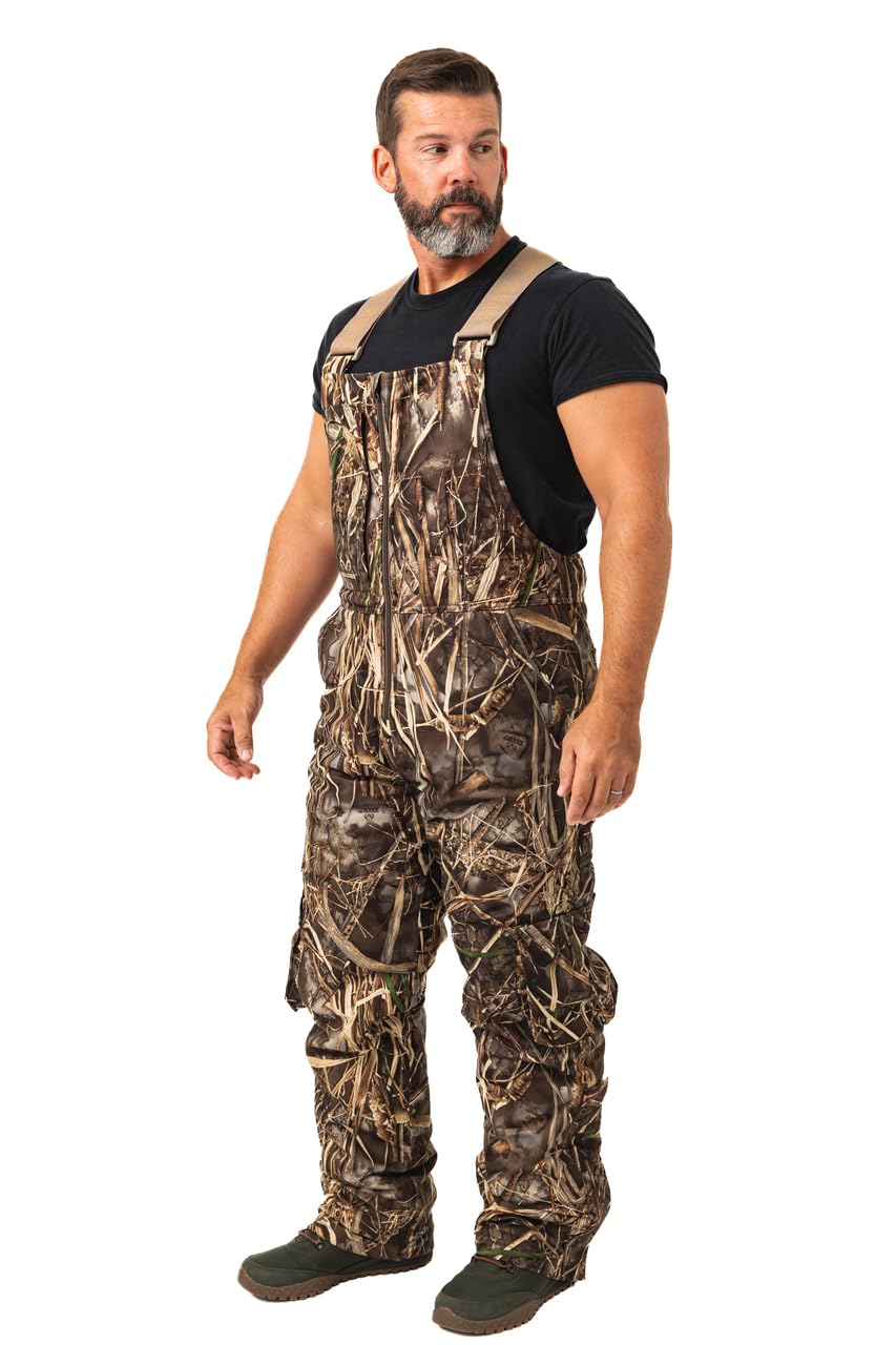 Realtree Men's Edge Timber Camo Hunting Bibs - Insulated Windproof Waterproof Coveralls for Cold Weather - Ideal for Deer Hunting, Ice Fishing & Outdoor Winter Activities