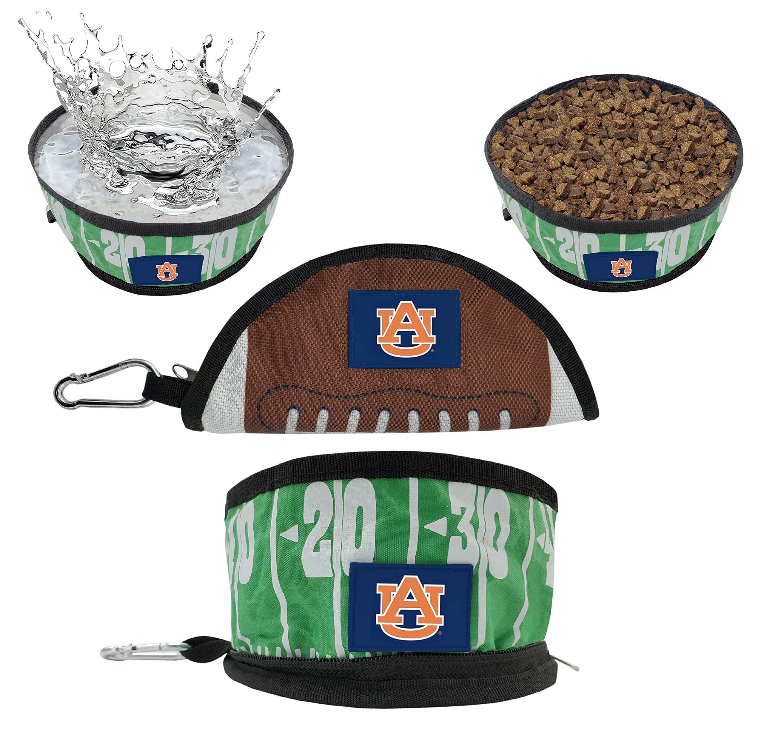 **Auburn Tigers NCAA Collapsible Dog Travel Bowl - Leak-Proof Portable Pet Food & Water Bowl for Dogs & Cats - Lightweight Football Field & Pebble-Grain Design - Perfect for Travel, Hiking, and Outdoor Adventures**