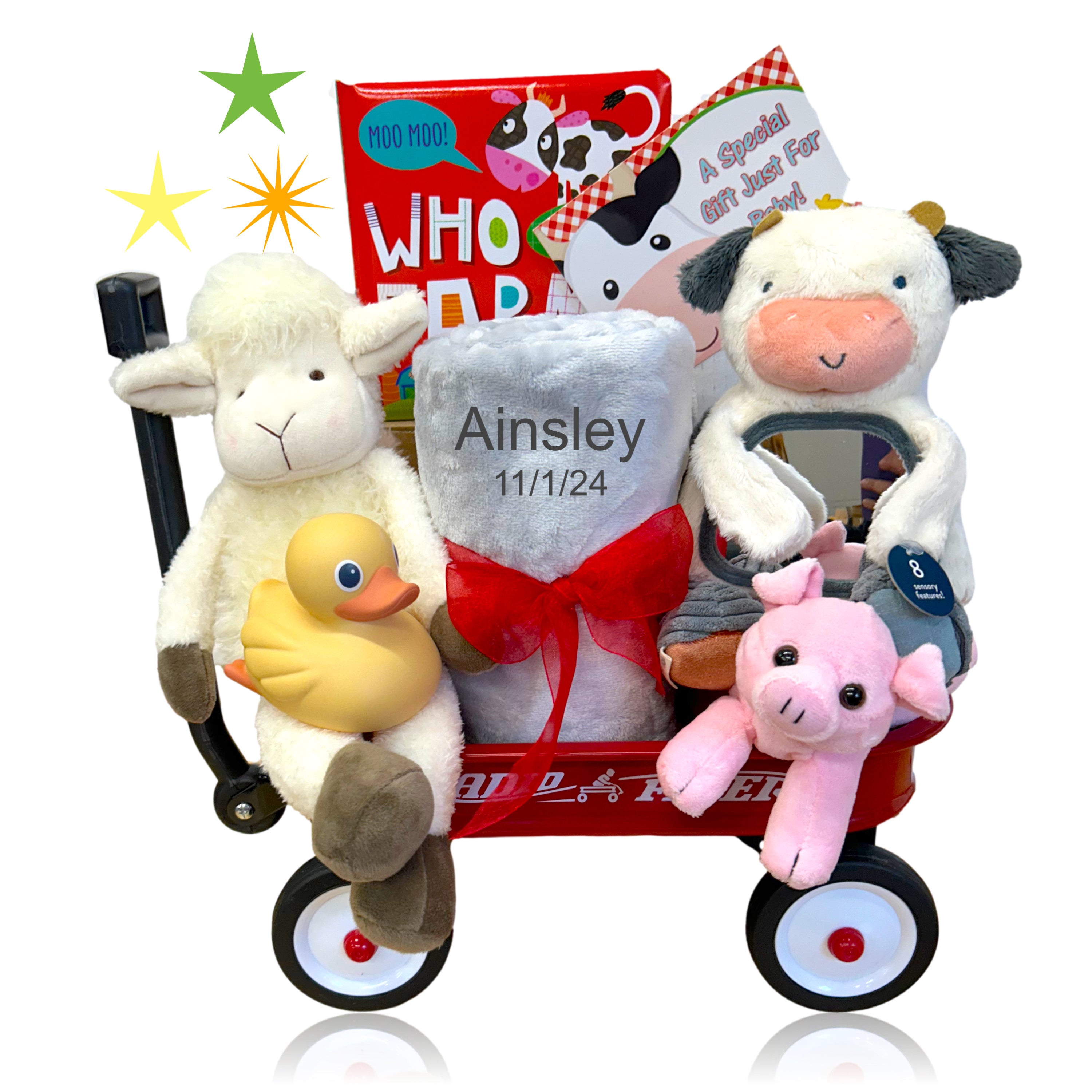 New Farm-Themed Baby Gift Wagon - Perfect for Newborns & 1st Birthdays - Rustic Nursery Decor & Playtime Fun - BBC516