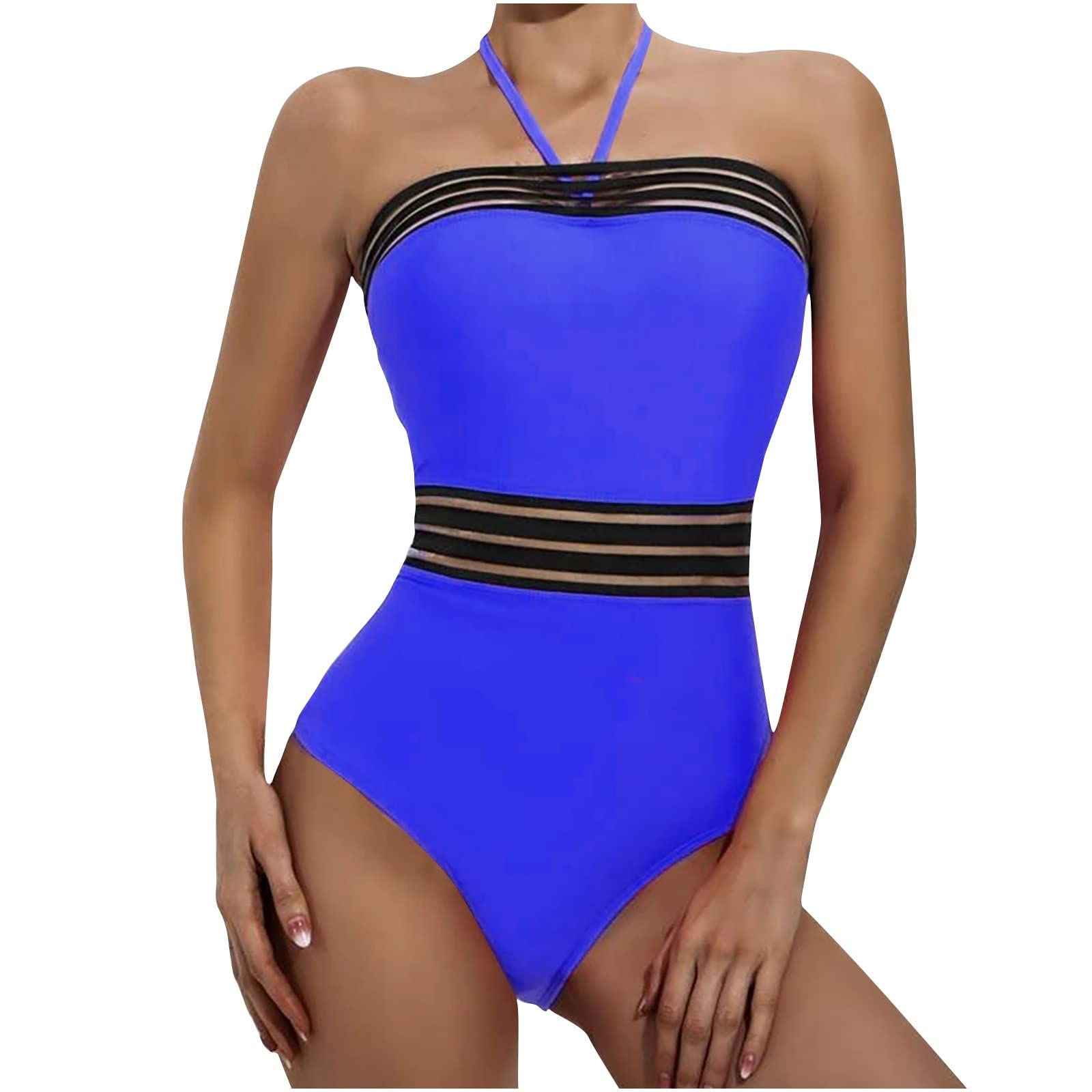Kenime Women's Patchwork Mesh One Piece Swimsuit - Tummy Control Monokini with Halter Neck for Beach & Pool | Sexy Swimwear for Summer Vacation, Tropical Getaways & Resort Wear
