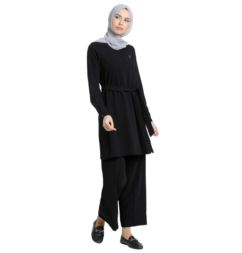 Abaci Solid Tunic & Pant Set 12252 Black - Women's Casual Outfit for Work, Travel & Everyday Wear