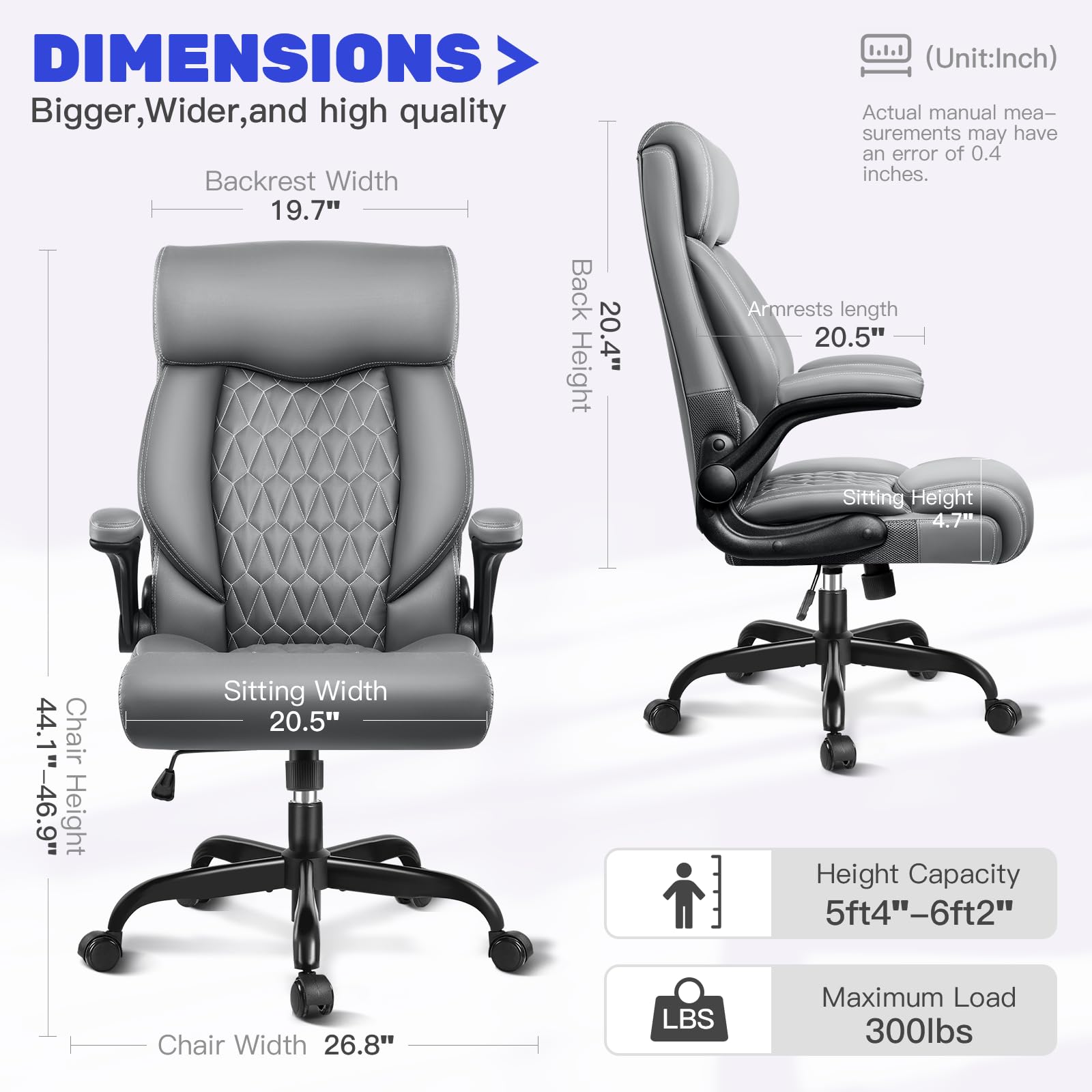 Ergonomic High Back Office Chair with Lumbar Support & Adjustable Armrests - Perfect for Executive Desks & Home Offices