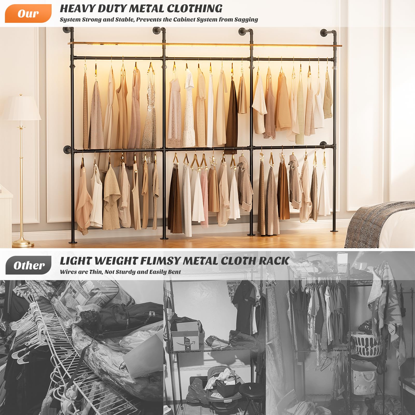 Aheaplus Heavy Duty Industrial Pipe Clothing Rack - 118.3