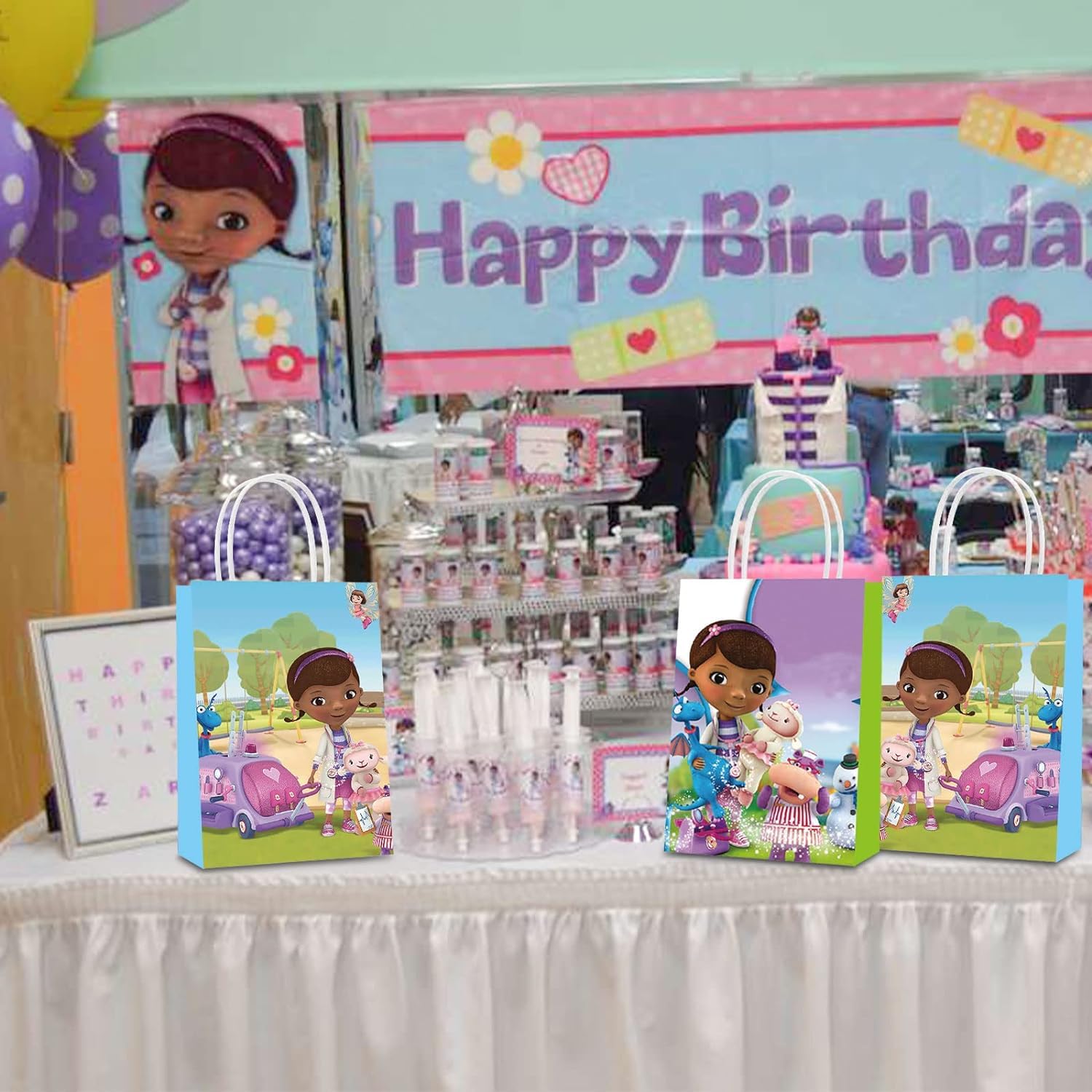 ELZEM 16 Pack Doc McStuffins Themed Party Favor Bags for Kids - Girls & Boys Birthday Party Supplies, Candy Treat Bags, Goodie Bags - Perfect for Birthday Parties, Baby Showers & School Events