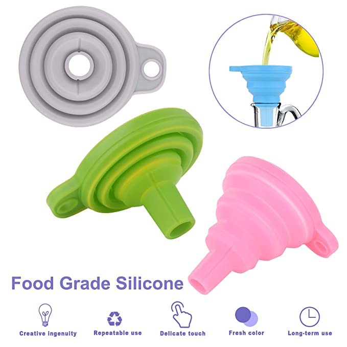 BHUMA Collapsible Silicone Funnel - Foldable Kitchen Funnel for Liquid & Powder Transfer - Reusable Water Bottle Funnel (2 Pack) - Perfect for Cooking, Baking, Camping & DIY Projects