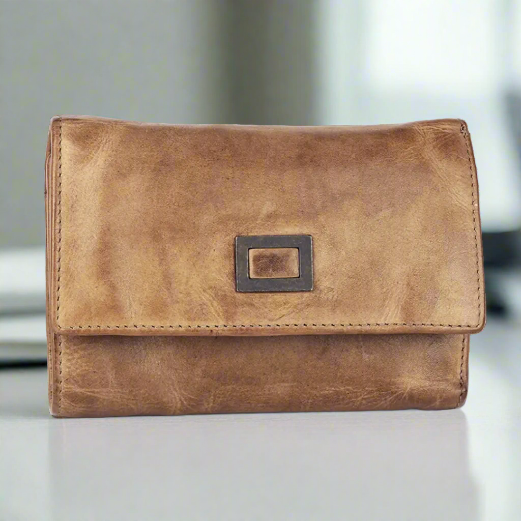 BOL Women's Square Tab Leather Wallet - Slim RFID Blocking Bifold Wallet for Credit Cards & Cash - Perfect for Everyday Use, Travel, and Gifts