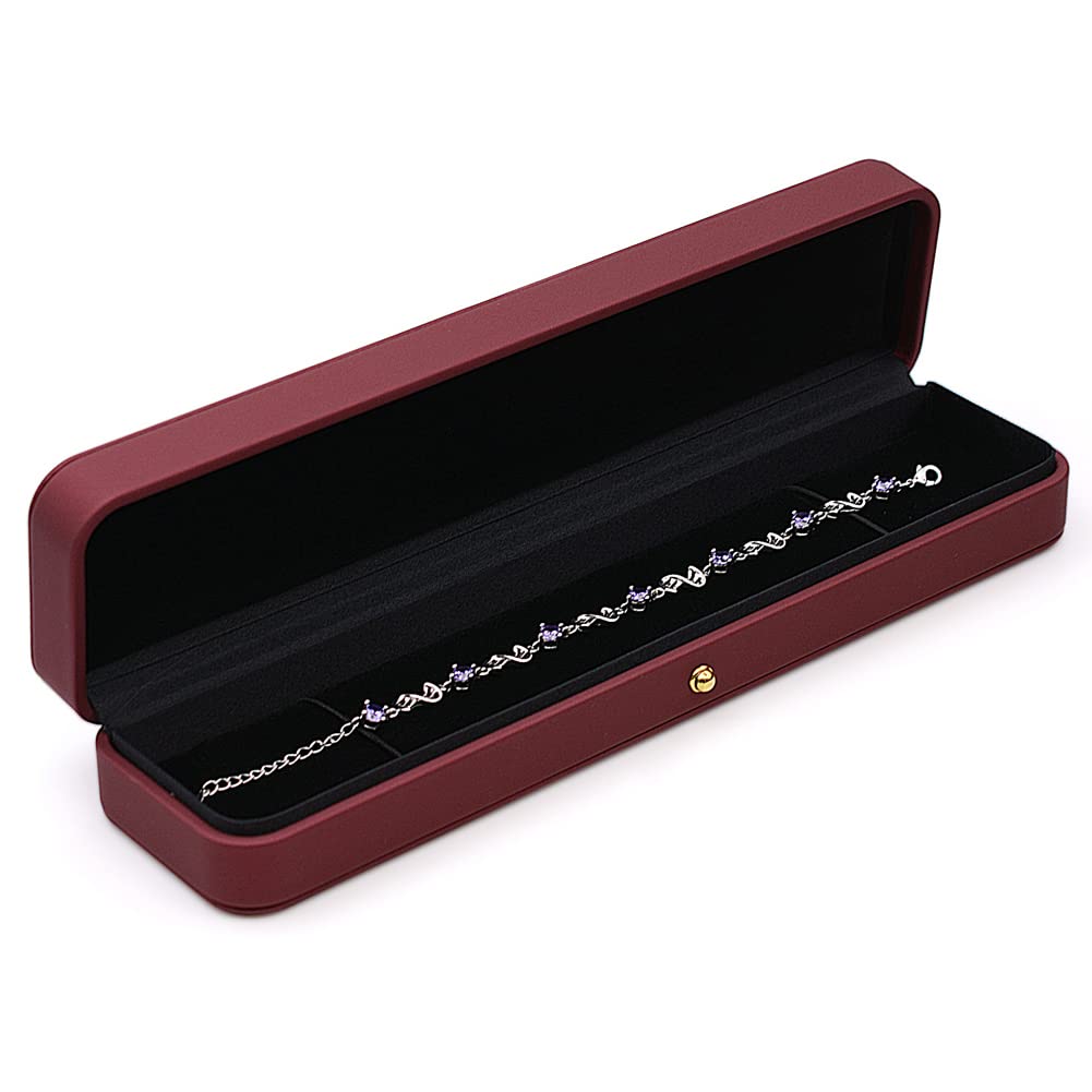 Premium Leather Jewelry Box with Velvet Interior - Long Chain Bracelet, Necklace & Watch Storage Case - Elegant Gift for Wedding, Engagement, Proposal, Birthday & Anniversary - Perfect for Jewelry Display & Luxury Gift Giving