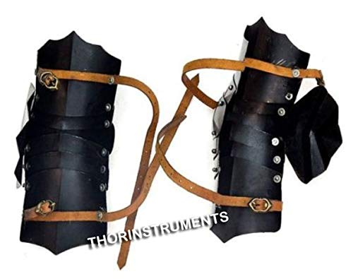 THOR INSTRUMENTS Medieval Armor Set - Metal Arm Bracers with Greaves Leg Guards for Men | Viking Cosplay, LARP, Renaissance Faire, Halloween Costume & Rustic Home Decor | Perfect Gift for History Enthusiasts