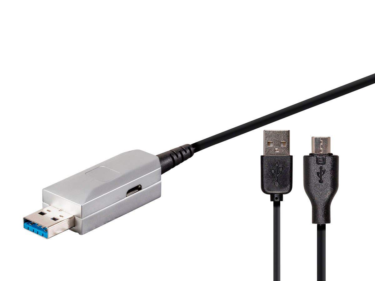 Monoprice USB 3.0 Type-A Male to Female Extension Cable - 98.4ft Fiber Optic SlimRun Silver - High Speed Data Transfer for PC, Laptop, Printer, External Hard Drive & Home Office Setup