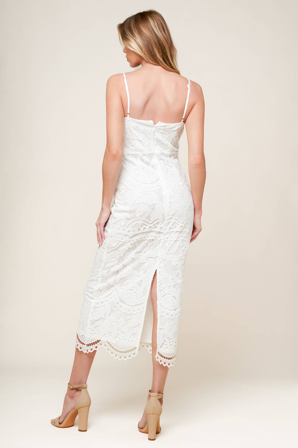 Josephine Lace Midi Dress in Off White - Elegant Floral Lace Formal Dress for Weddings, Parties & Special Occasions