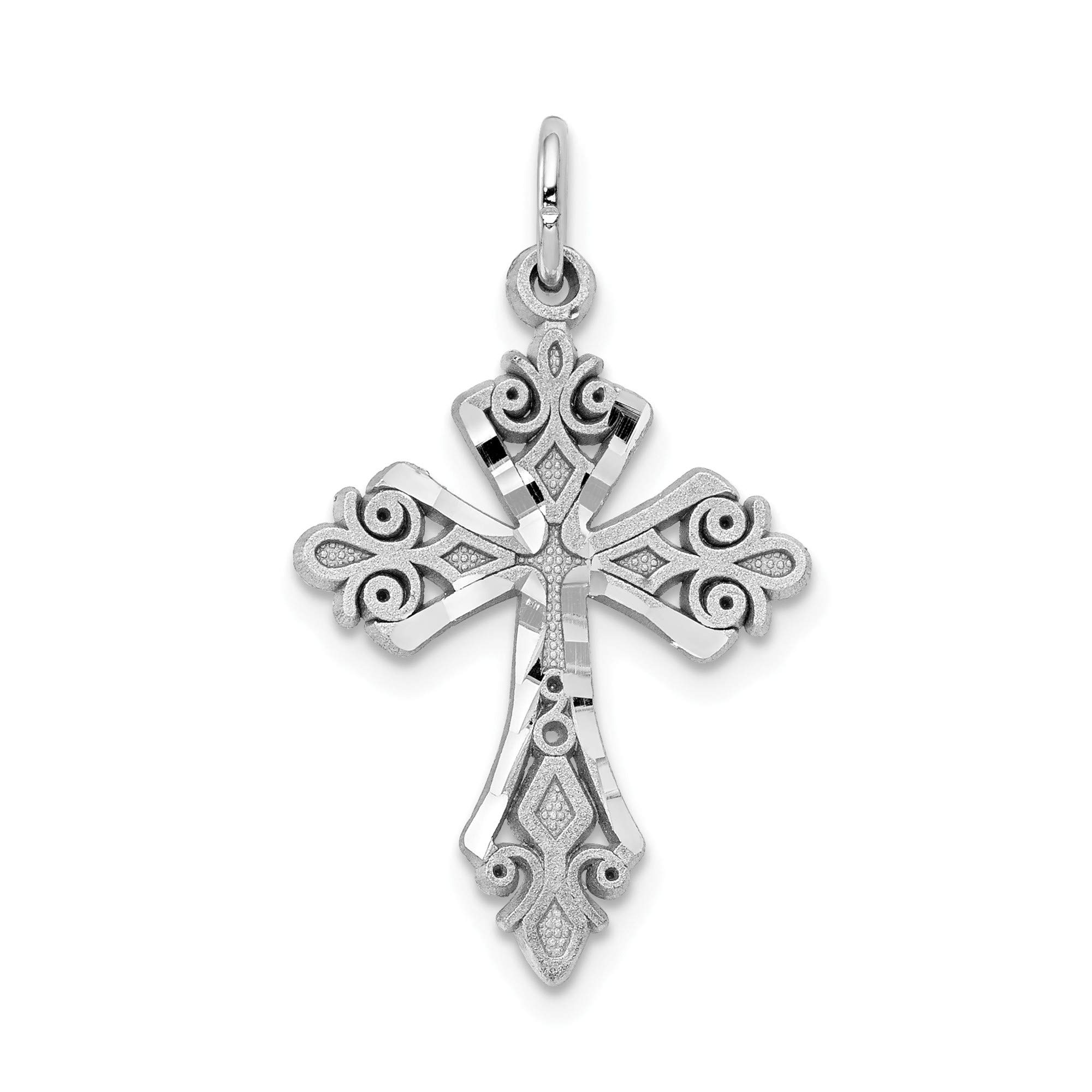 10K White Gold Diamond-Cut Cross Charm Pendant - Elegant Religious Jewelry for Women - Perfect for Gifts, Baptism, First Communion & Everyday Wear
