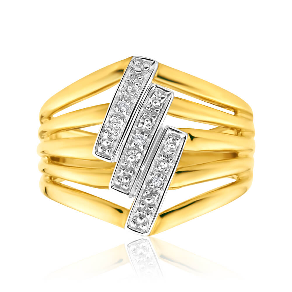 9ct Yellow Gold Bar Diamond Ring for Women - Elegant Stackable Wedding Band, Anniversary Gift for Her - Perfect for Everyday Wear & Special Occasions