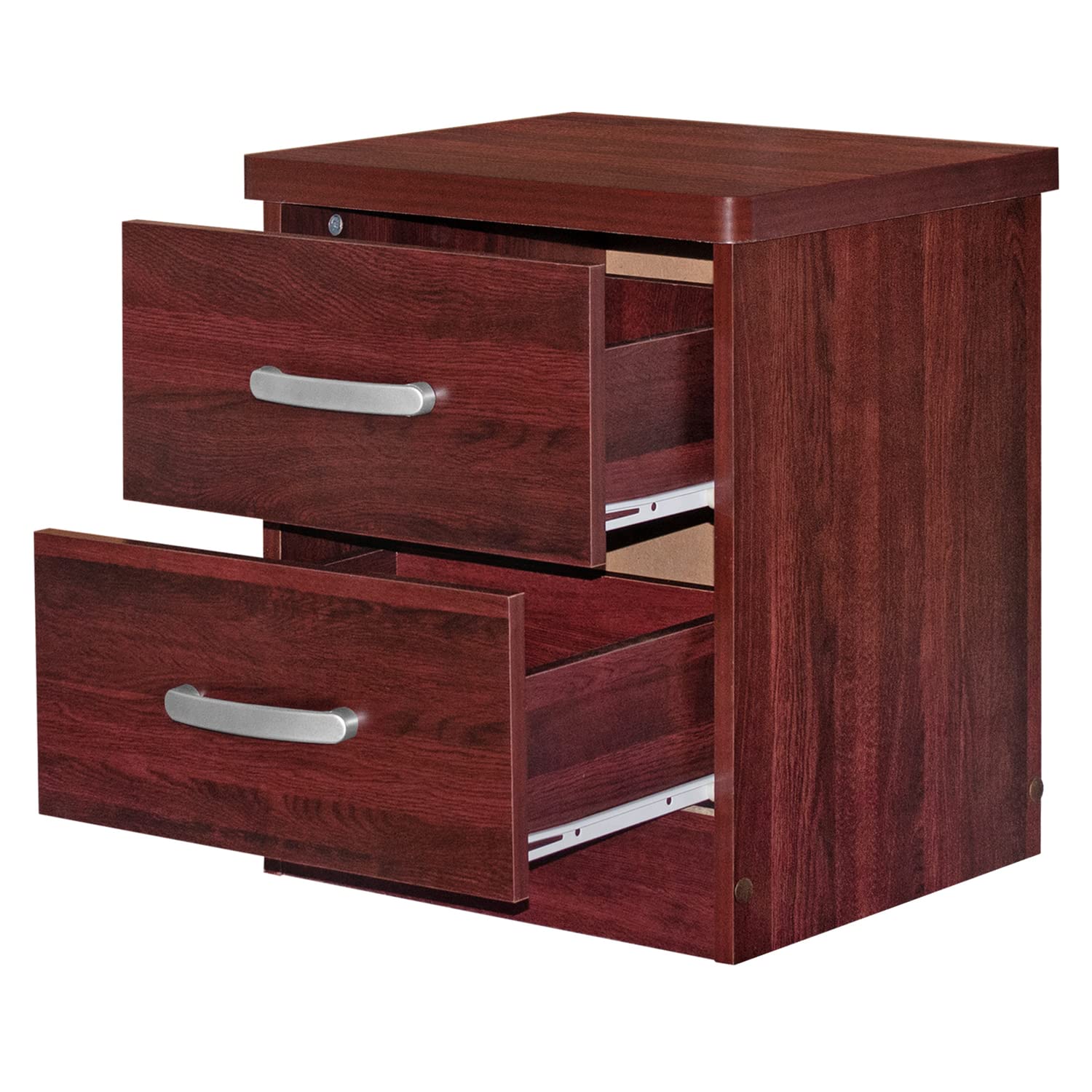 Better Home Products Cindy Faux Wood 2-Drawer Nightstand in Mahogany Finish - Bedside Table for Bedroom, Living Room, or Office Storage