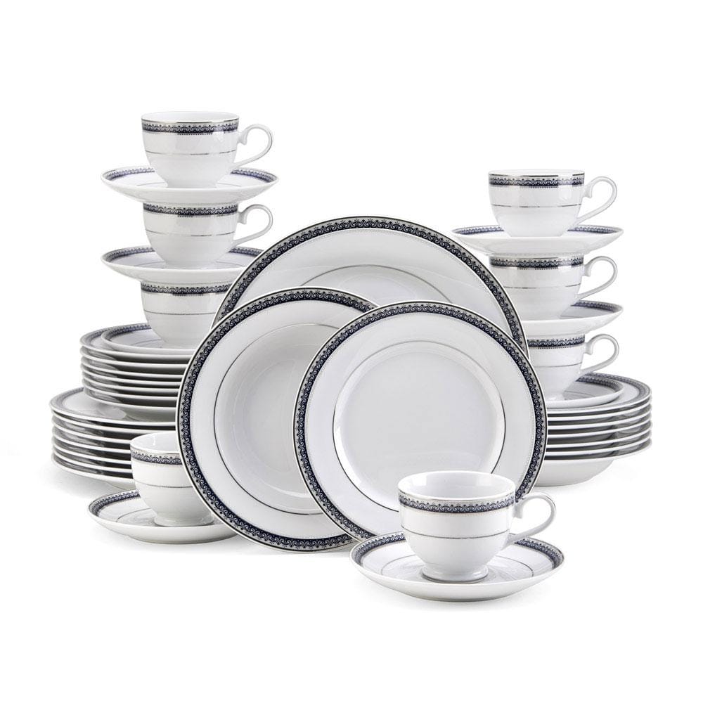 Platinum Crown Cobalt 40-Piece Dinnerware Set - Service for 8 People, Elegant Porcelain Dish Set for Formal Dining, Wedding Registry & Holiday Entertaining