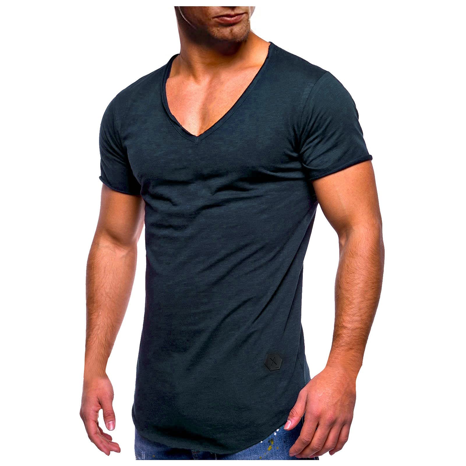 QWENTMTNTY Men's Casual Navy Blue Shirt - Comfortable & Stylish for Work, Office, and Everyday Wear