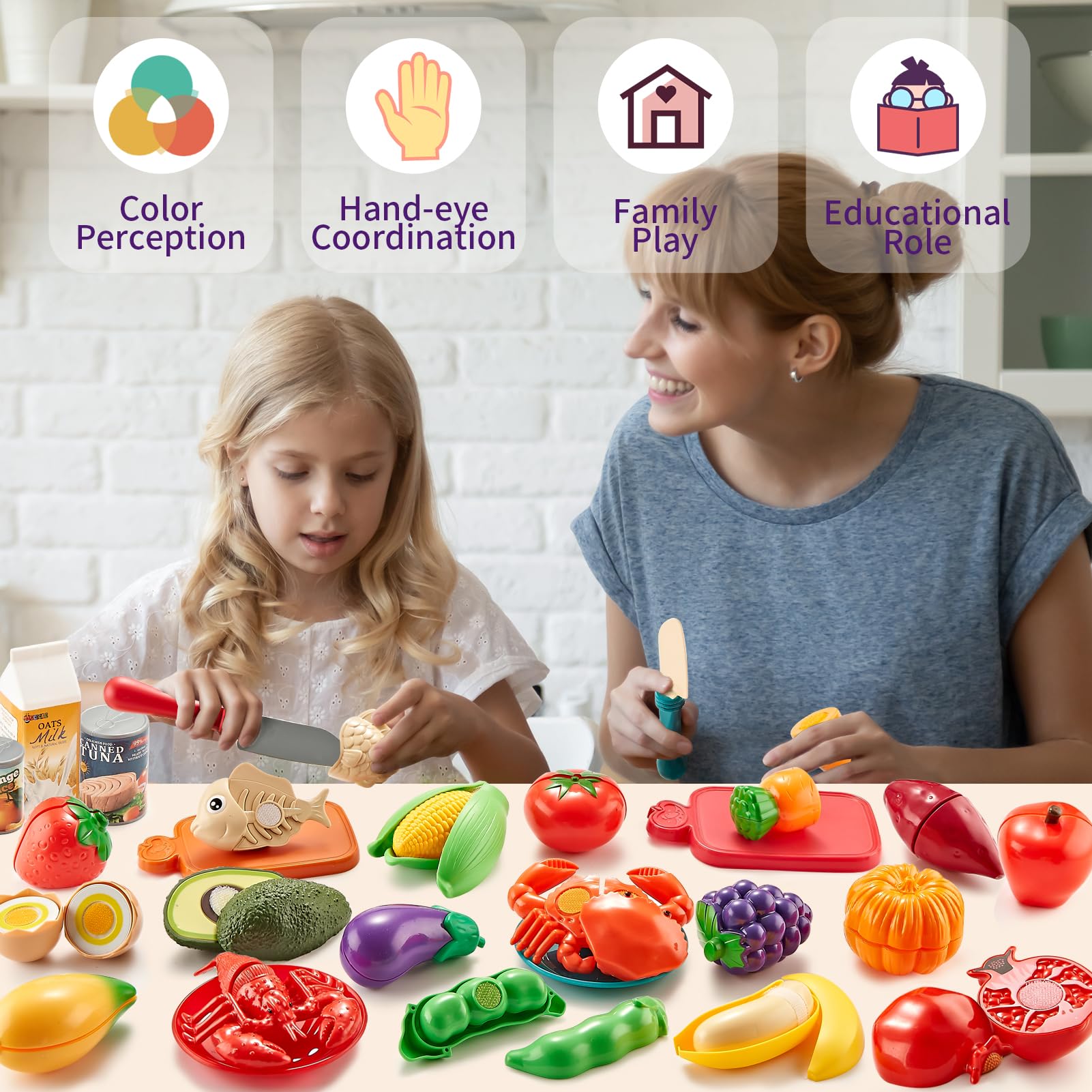 78Pc Pretend Play Food Set for Kids - Cutting Toy Vegetables, Fruits & Pizza with Storage Bag - Realistic Play Kitchen Accessories for Boys & Girls - Perfect for Role Play, Birthday Gifts & Learning Fun