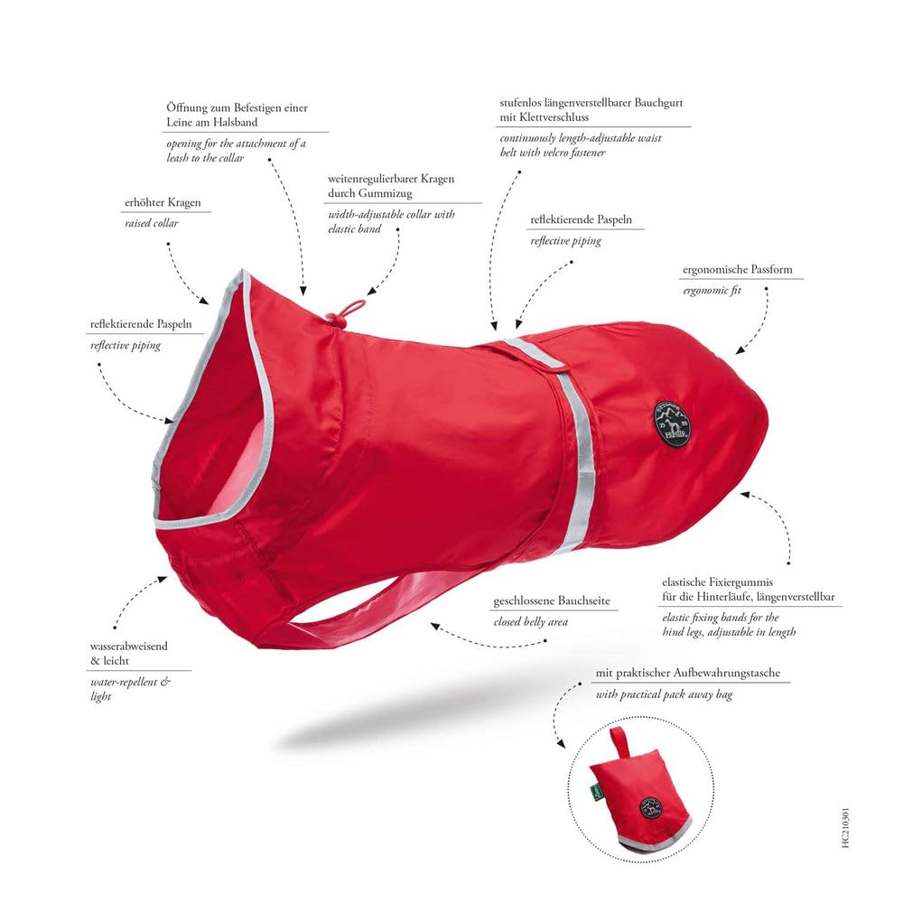 HUNTER Dog Raincoat Uppsala Waterproof Coat for Medium Dogs, Size 45 in Red - Perfect for Outdoor Walks & Rainy Day Protection