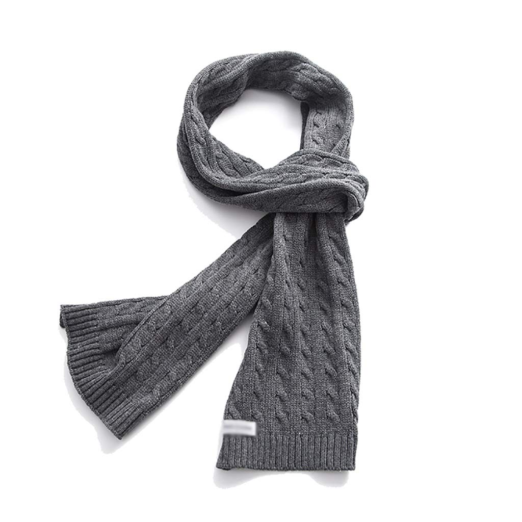 Men's Knitted Winter Scarf - Soft Cotton Striped & Solid Color Scarves for Fall & Winter - Warm Elegant Neck Warmer for Casual & Outdoor Use (Grey)