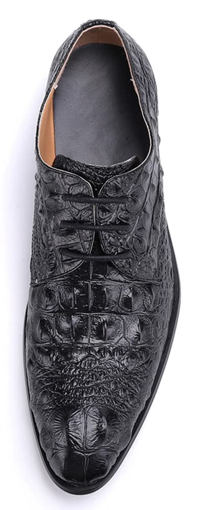 Men's Genuine Leather Oxford Dress Shoes - Pointed Toe Crocodile Print Slip-On for Business, Wedding & Party | Comfortable & Stylish Formal Footwear for Work & Special Occasions