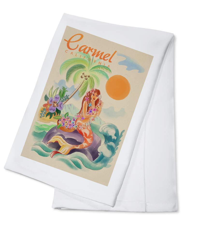 Carmel California Tropical Mermaid Tea Towel - 100% Cotton Decorative Hand Towel for Kitchen, Bathroom & Home Decor - Perfect for Dish Drying, Gift Giving and Coastal Themed Decor