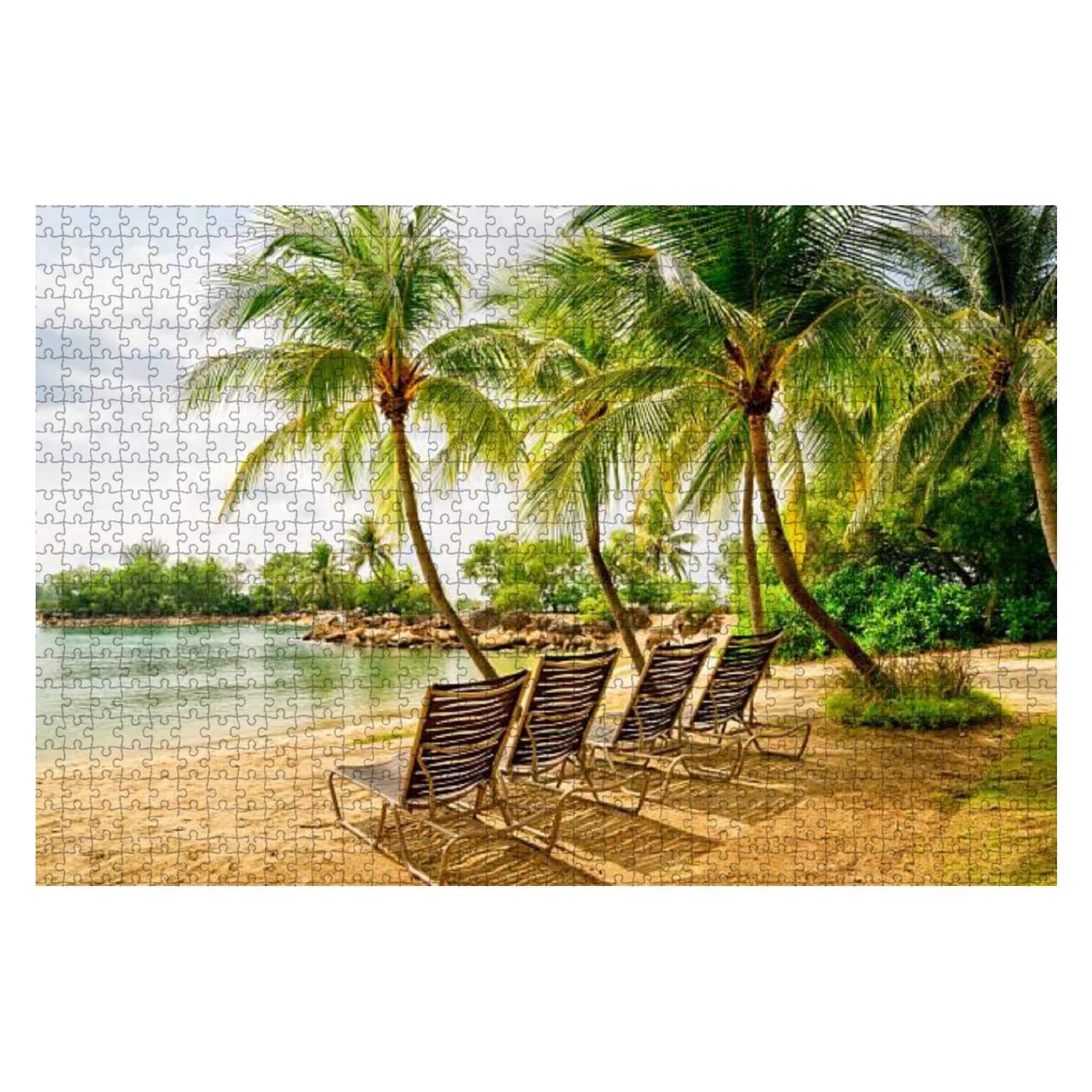1000-Piece Wooden Jigsaw Puzzle - Sentosa Island Beach Singapore with Deckchairs | Educational & Stress-Relief Toy for Adults & Kids | Perfect for Family Game Night, Classroom Activities & Relaxation