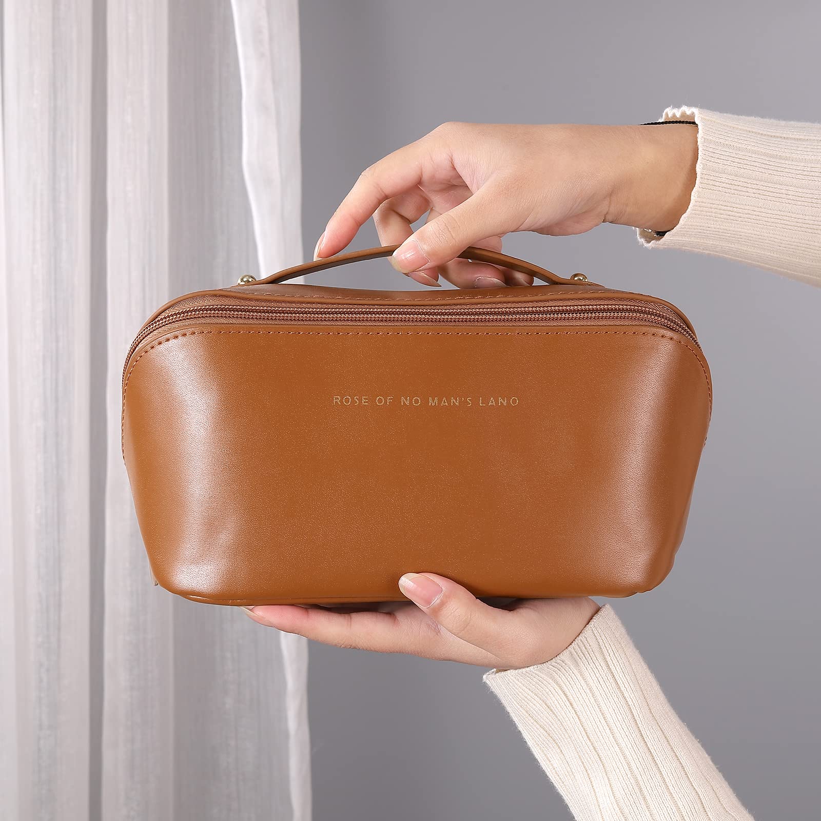 Waterproof Travel Makeup Bag for Women - Large Capacity Cosmetic Organizer (Brown) | Perfect for Vacation, Gym & Daily Essentials Storage
