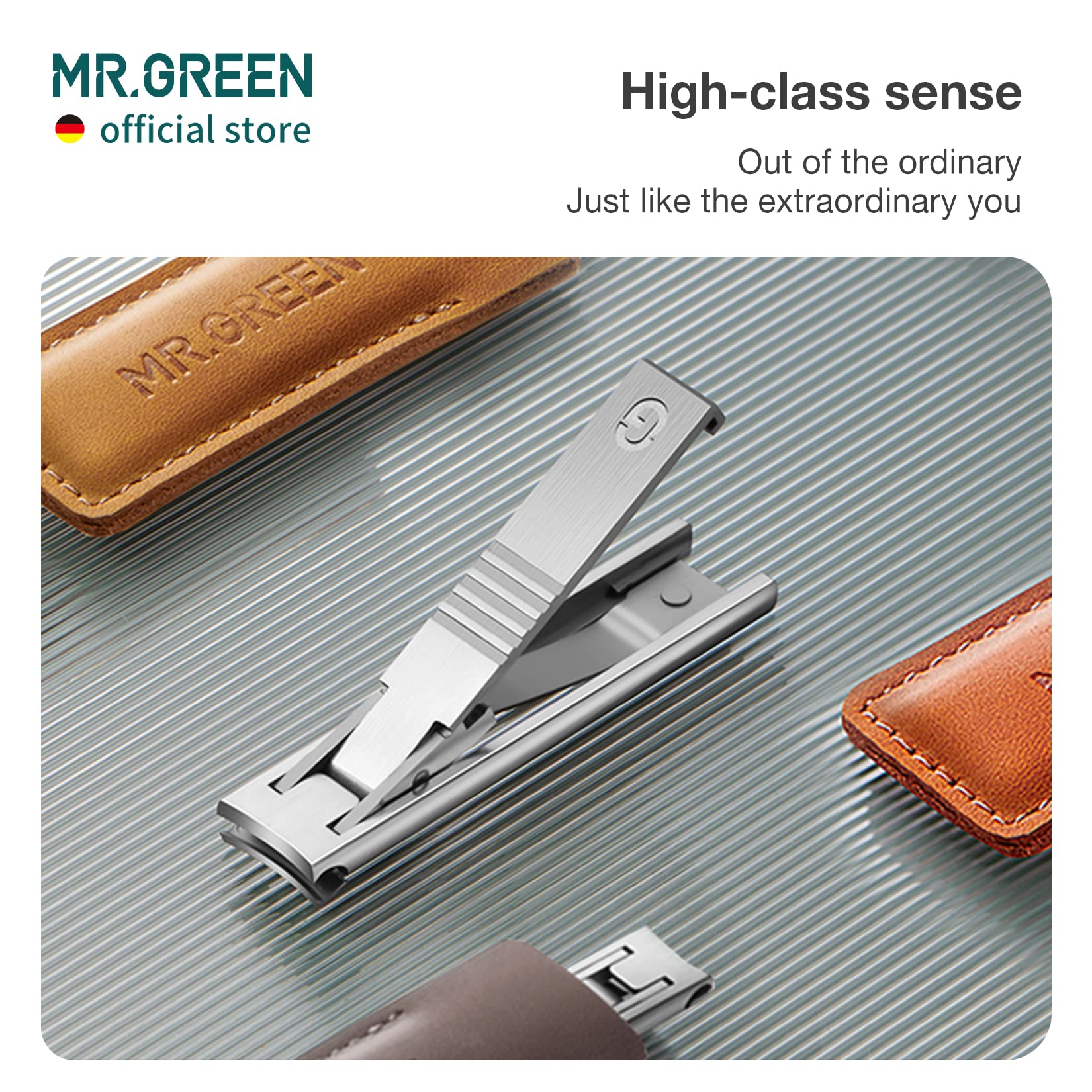 MR.GREEN Ultra Thin Nail Clippers - German Precision Stainless Steel Nail Cutters with Premium Cowhide Leather Case (Light Grey) | Perfect for Travel, Home & Professional Grooming Kits