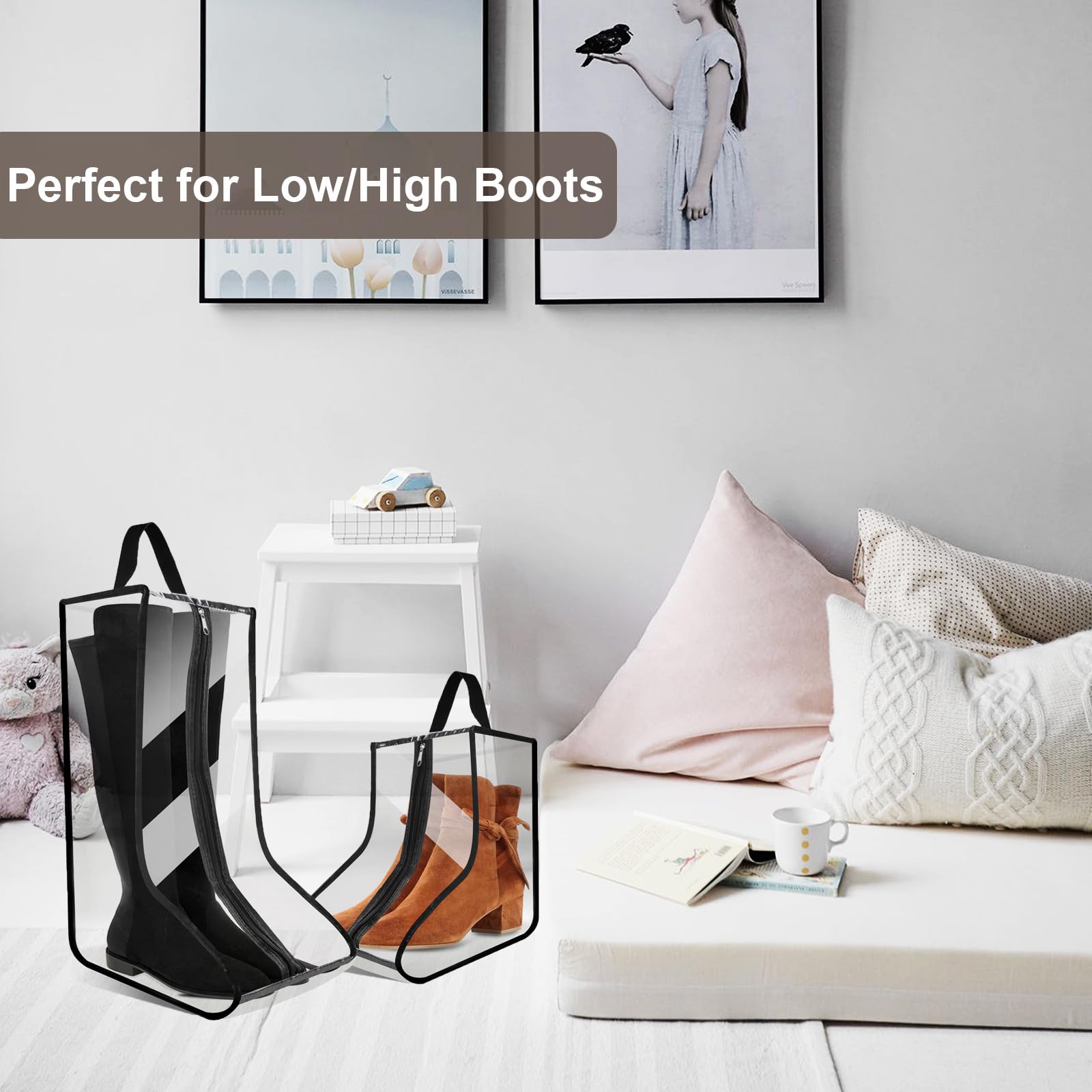CiBiZi Waterproof Tall Boot Bags Organizer - 4 Pack Hanging Shoe Storage for Cowboy & Ski Boots | Portable Travel Shoe Bags for Men & Women | Dust-Free Boot Protection (Perfect for Travel, Storage & Outdoor Adventures)