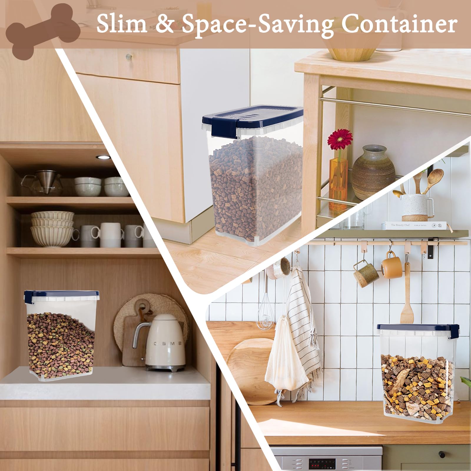 8 Lbs Airtight Pet Food Storage Container with Scoop - Locking Lid Dog & Cat Food Bin for Dry Kibble, Bird Seed & Treats - Royal Blue - Perfect for Kitchen Pantry, Pet Feeding Station & Travel Storage