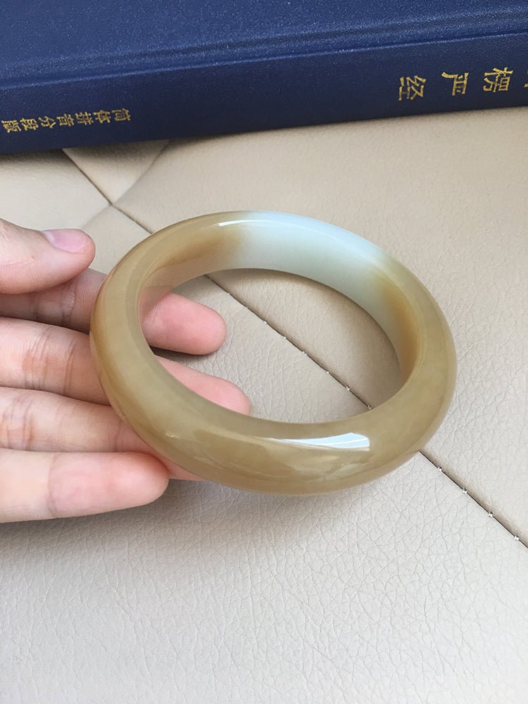 Natural Jade Bangle - Genuine Nephrite Stone Bracelet, 61.3mm Inner Diameter (NBE016) - Perfect for Meditation, Yoga & Spiritual Healing