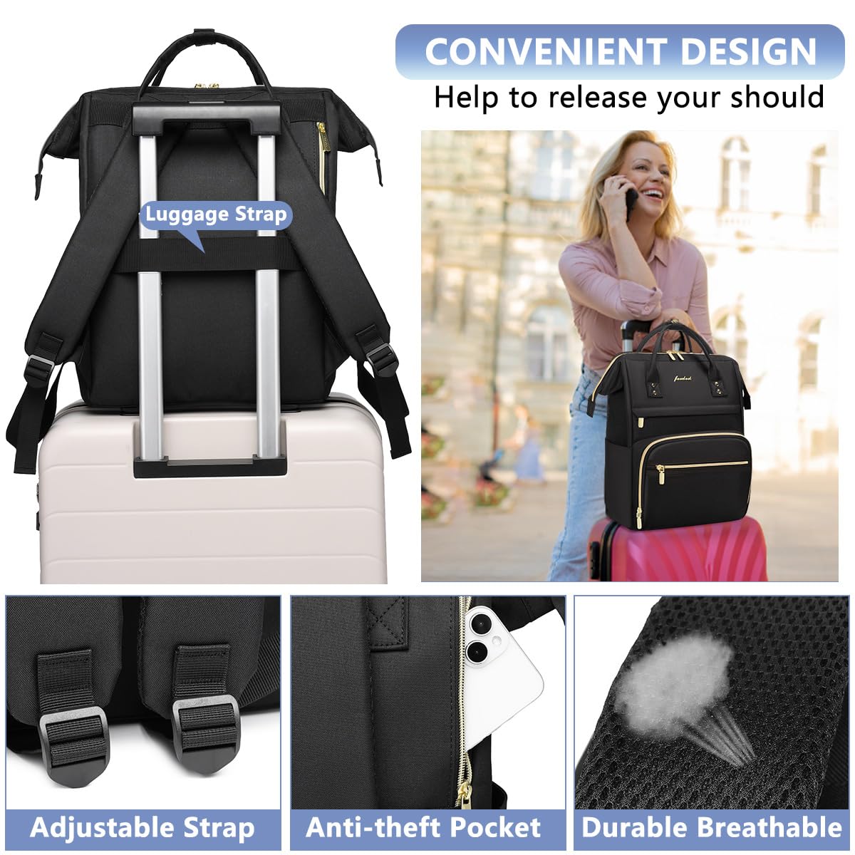 Stylish Women's Laptop Backpack for Work & Travel - Waterproof 15.6 Inch Computer Bag with Dedicated Laptop Compartment - Perfect for College, Nursing, Business Professionals & Daily Commute