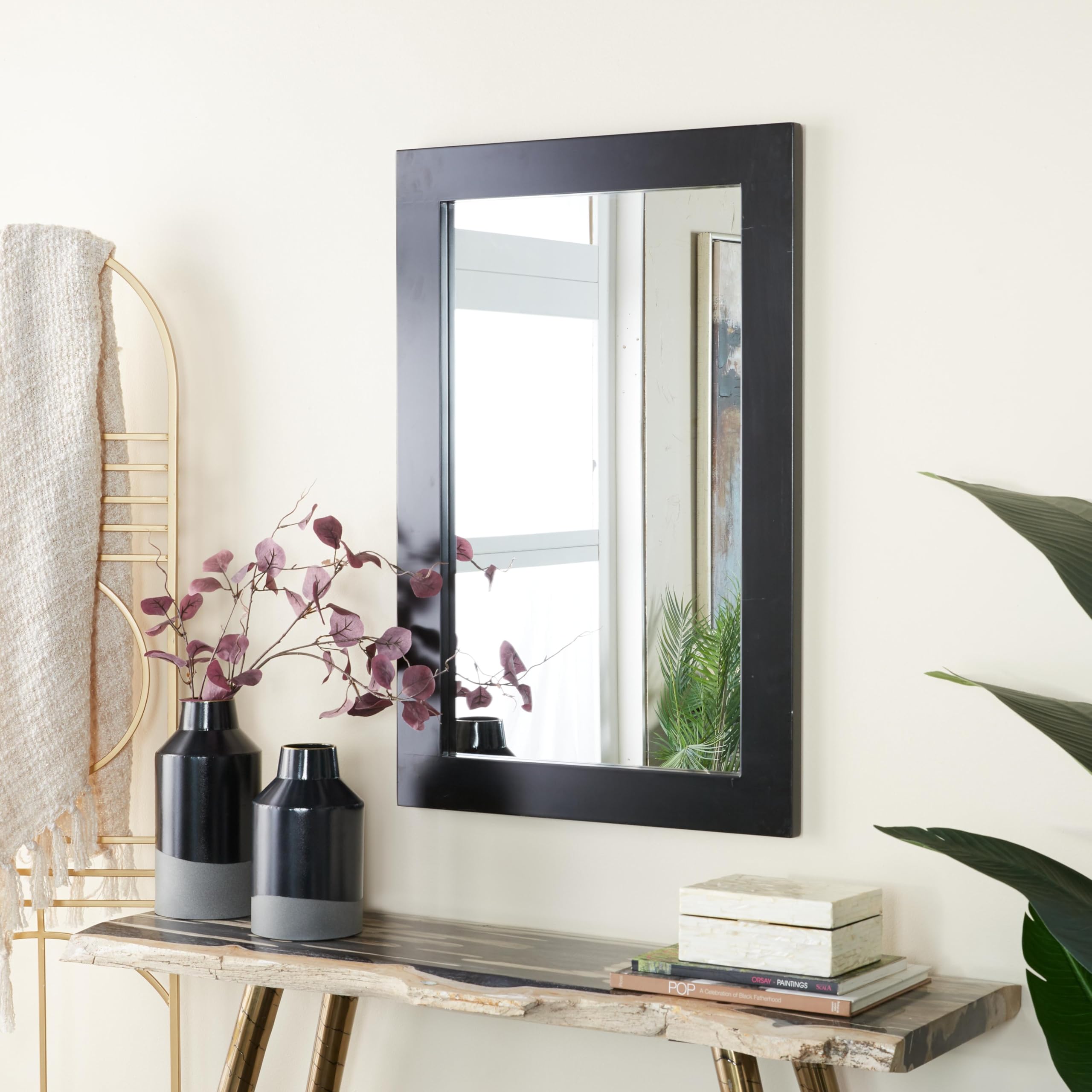 Deco 79 Modern Black Wooden Wall Mirror - 24