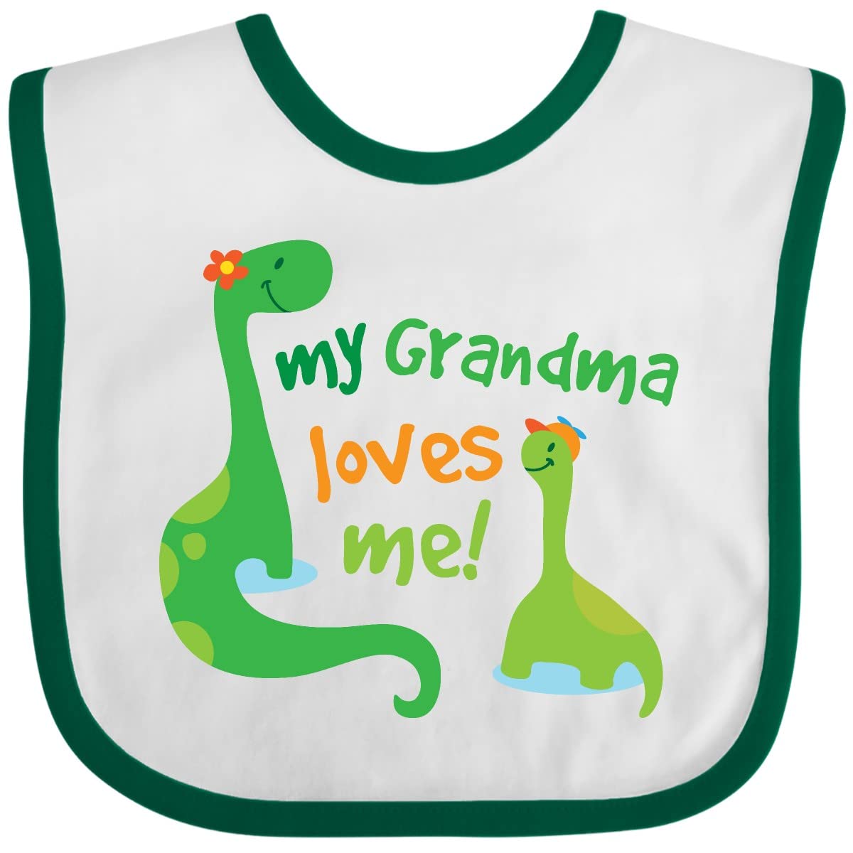 Inktastic 'Grandma Loves Me' Dinosaur Baby Bib - Soft Cotton Drool Bib for Infants & Toddlers - Perfect for Feeding Time, Playtime & Photo Shoots