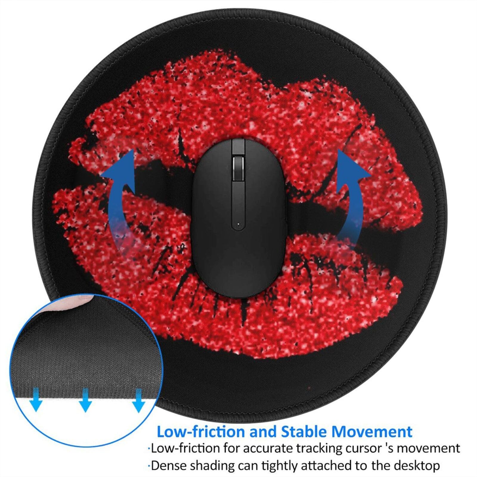 Red Lips Mouse Pad - Non-Slip Rubber Base with Stitched Edge | Lipstick-Themed Gaming & Office Desk Mouse Mat for Computer & Laptop | Perfect for Home Office, Gaming Setup & Workstation Accessories