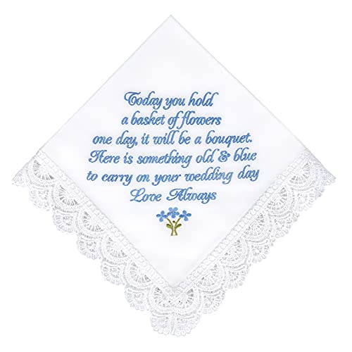 Embroidered Flower Girl Handkerchief - Vintage Blue Wedding Keepsake for Junior Bridesmaids | Bridal Gift Set with Gift Box & Card | Perfect for 'Something Old, Something Blue' Wedding Traditions
