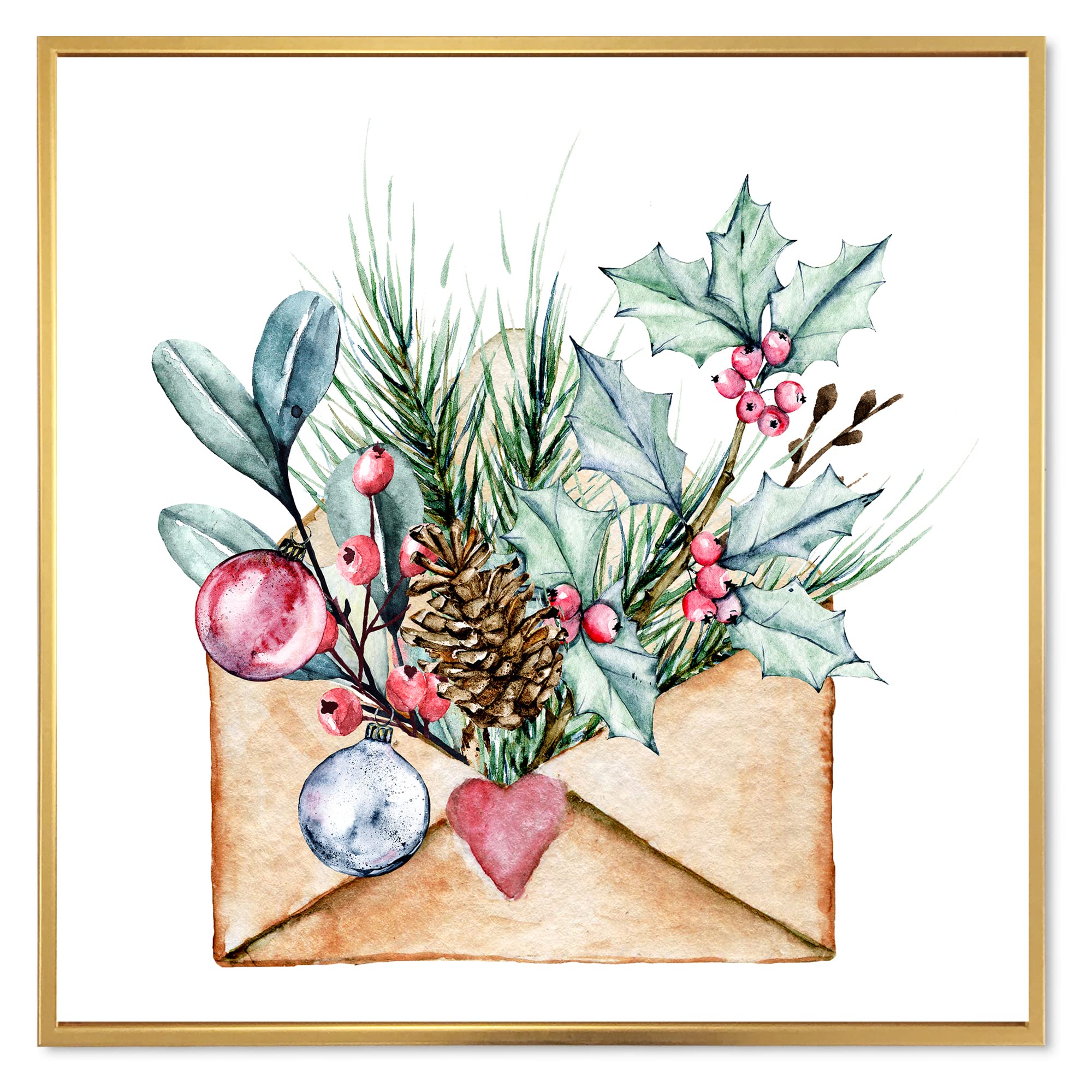 DesignQ Merry Christmas Greeting Card - Traditional Framed Canvas Wall Art Print - Perfect for Holiday Home Decor, Office & Gift Giving