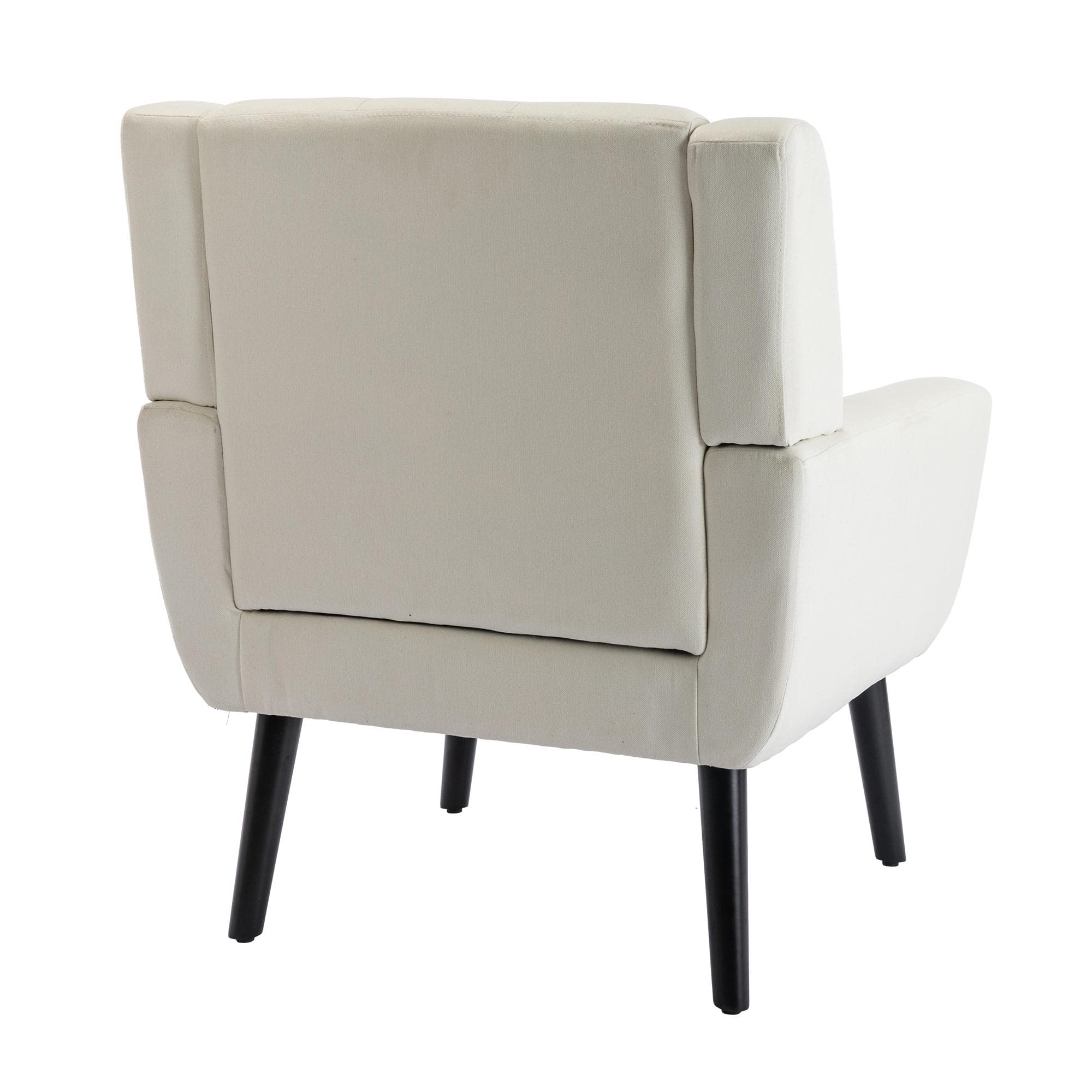 Modern Upholstered Button Tufted Accent Chair with Black Legs - Beige Linen Fabric Armchair for Living Room, Bedroom & Home Decor | Ergonomic Support & Stylish Seating