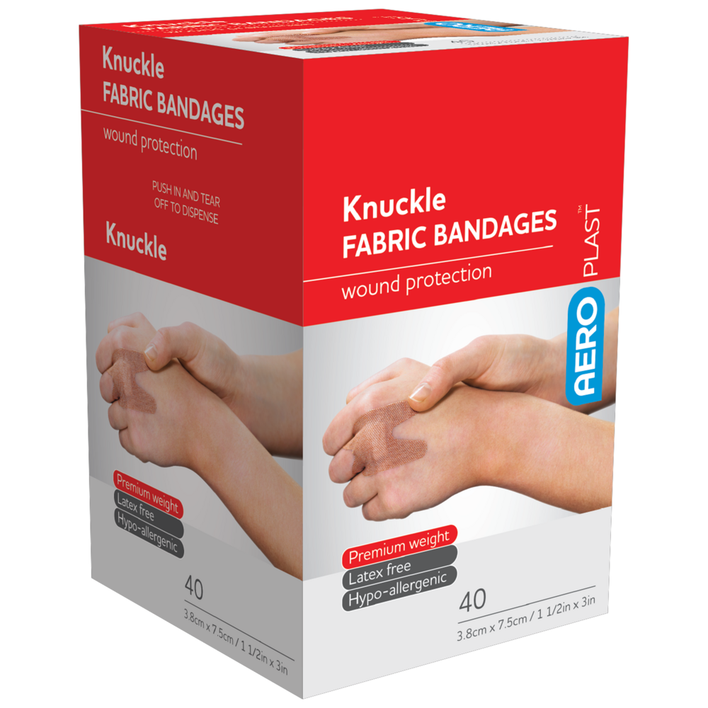 Premium Fabric Bandages for Knuckles - Breathable & Flexible First Aid Bandage Strips (Box of 40) - Ideal for Cuts, Scrapes & Finger Wounds at Home, Work or Outdoor Activities
